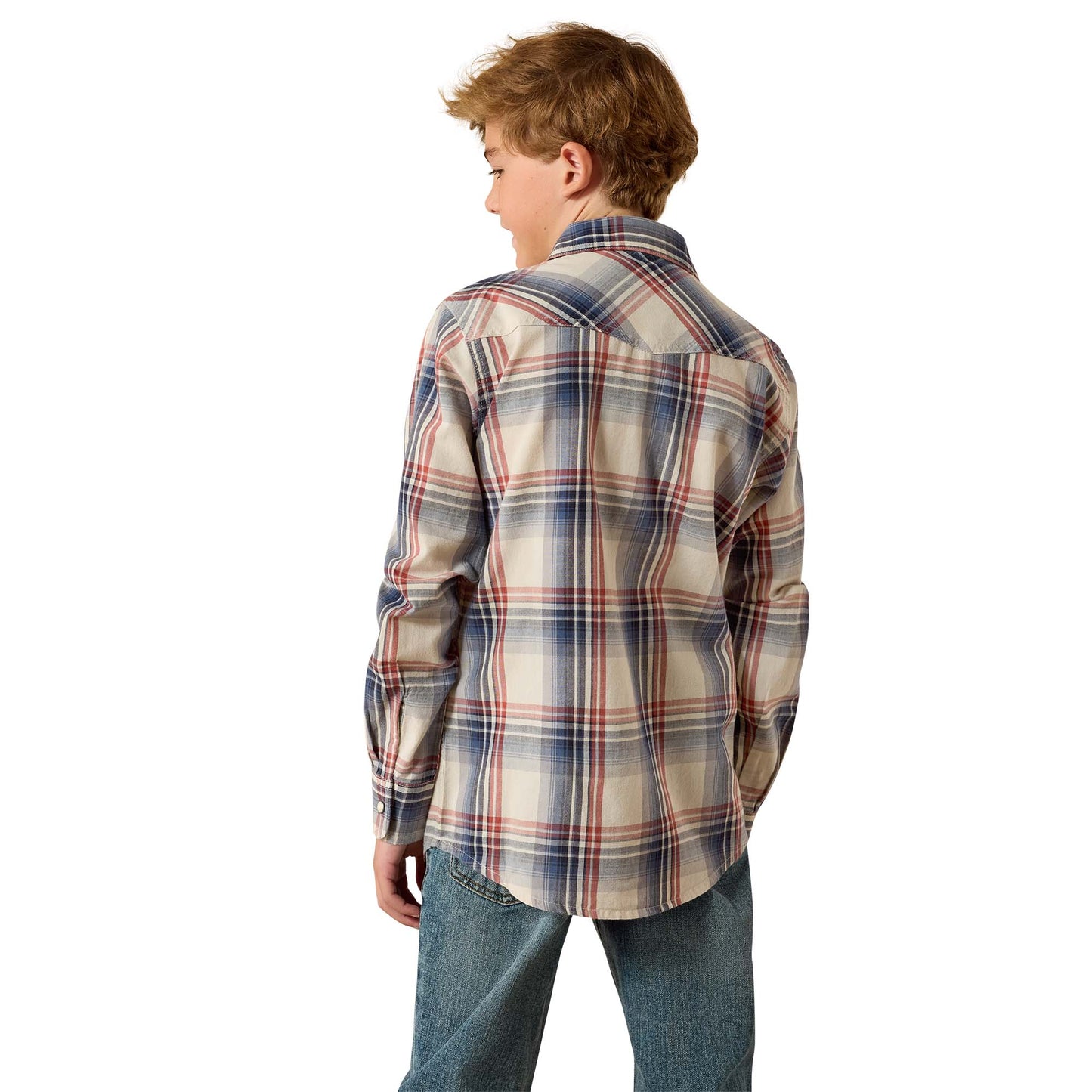 Ariat Youth Boy's Retro Hawthorn Dawn Blue Plaid Snap Shirt 10071172