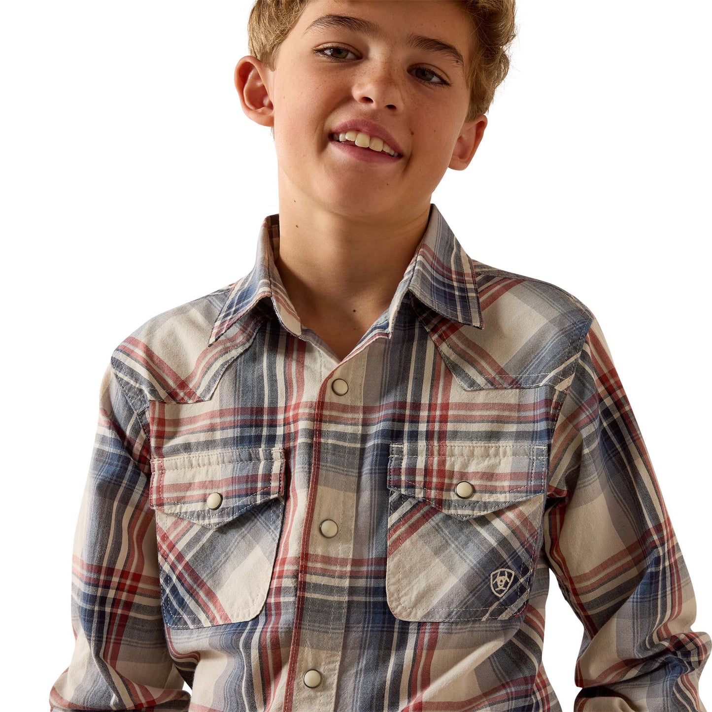 Ariat Youth Boy's Retro Hawthorn Dawn Blue Plaid Snap Shirt 10071172