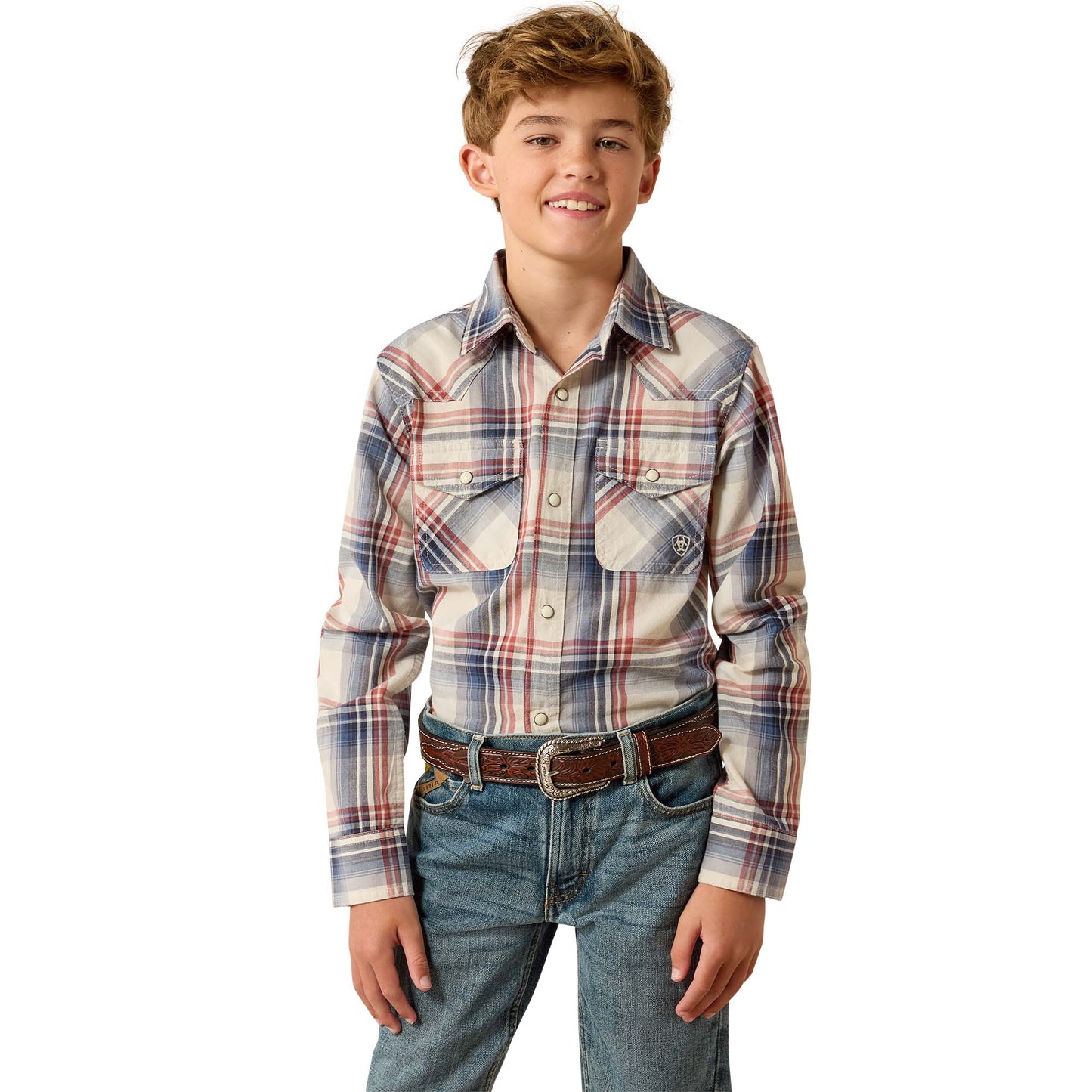 Ariat Youth Boy's Retro Hawthorn Dawn Blue Plaid Snap Shirt 10071172