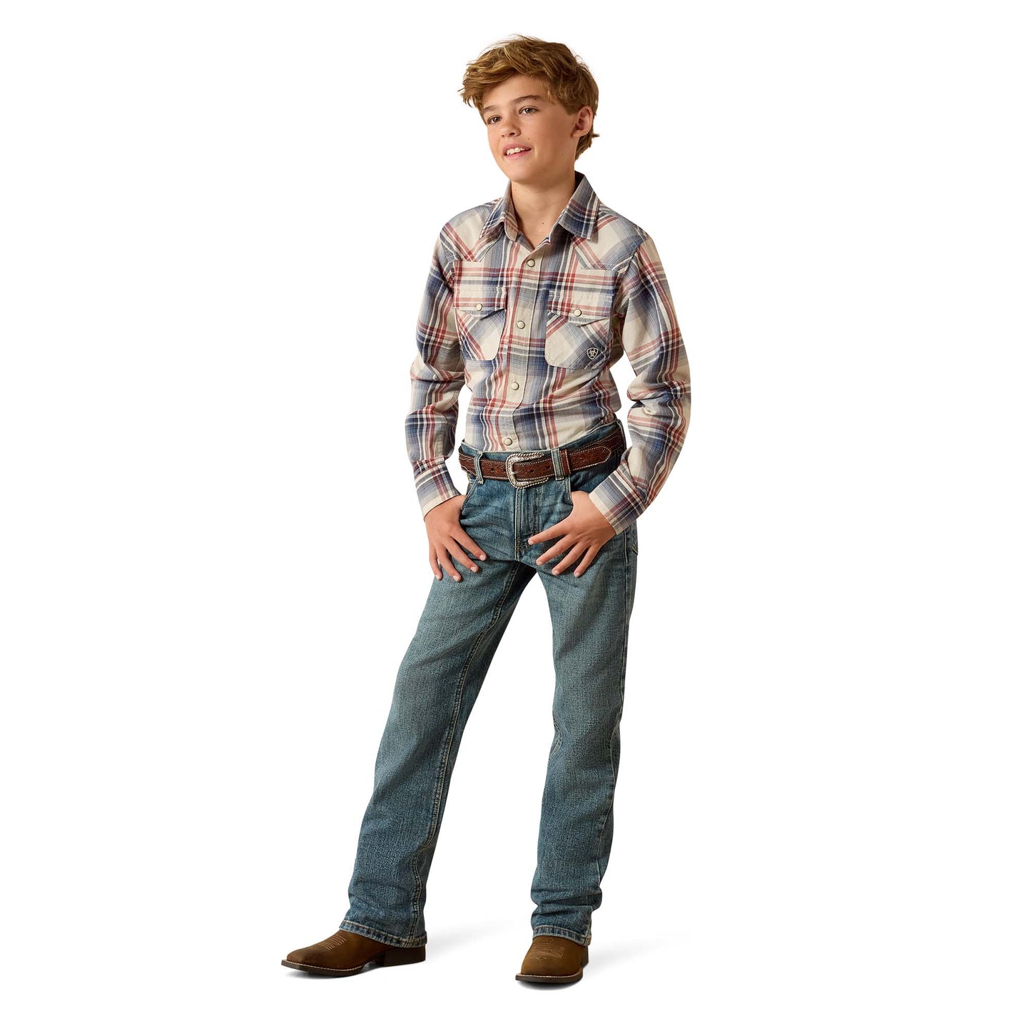 Ariat Youth Boy's Retro Hawthorn Dawn Blue Plaid Snap Shirt 10071172
