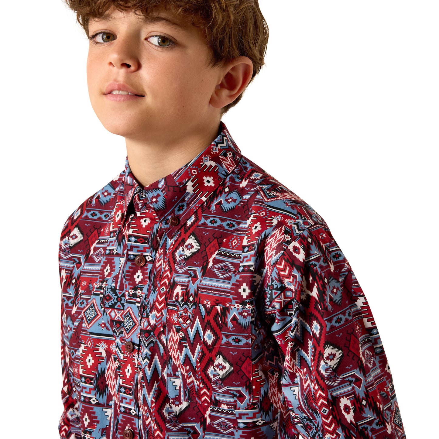 Ariat Youth Boy's Trapper Maroon Banner Diamond Print Shirt 10071681