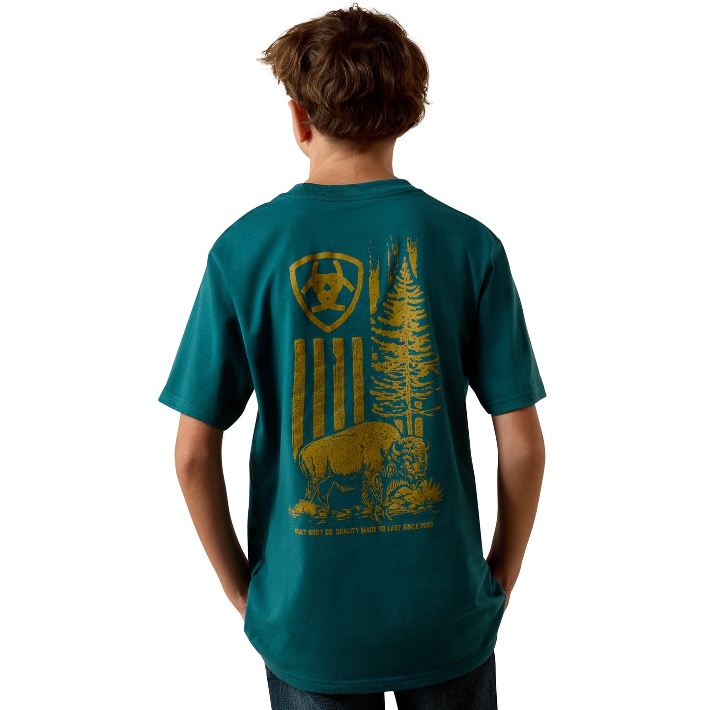 Ariat Youth Boy's Mediterranean Blue Bison Wander Flag T-Shirt 10073453