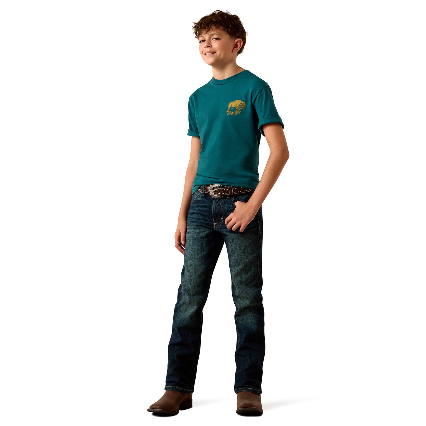 Ariat Youth Boy's Mediterranean Blue Bison Wander Flag T-Shirt 10073453