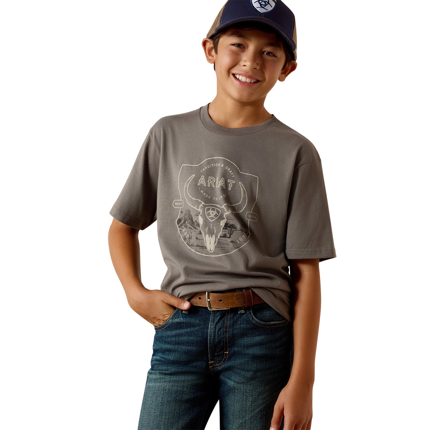 Ariat Youth Boy's Desert Badge Tradition Smoked Pearl T-Shirt 10073455