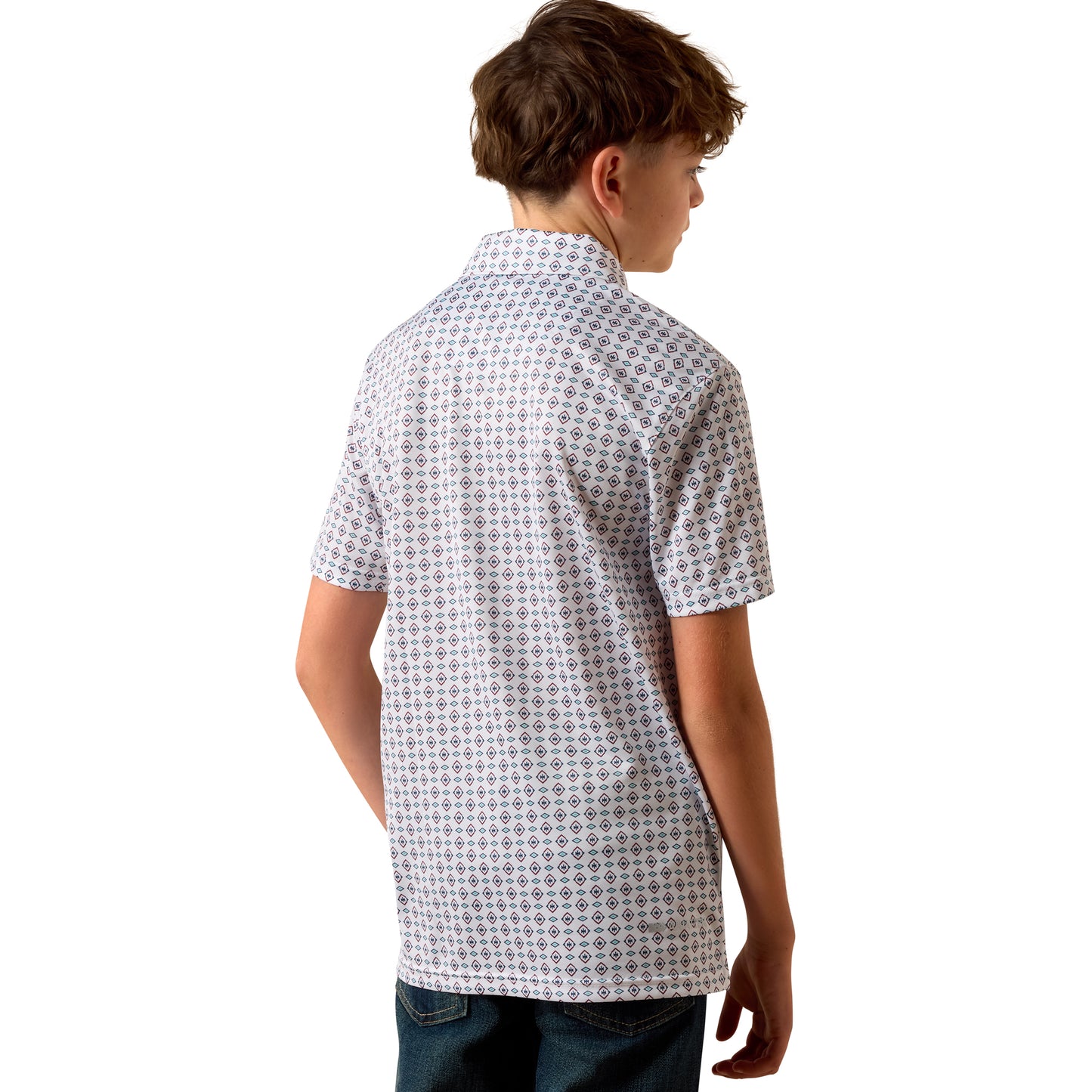 Ariat Youth Boy's All Over White Southwest Triangle Print Polo 10073489