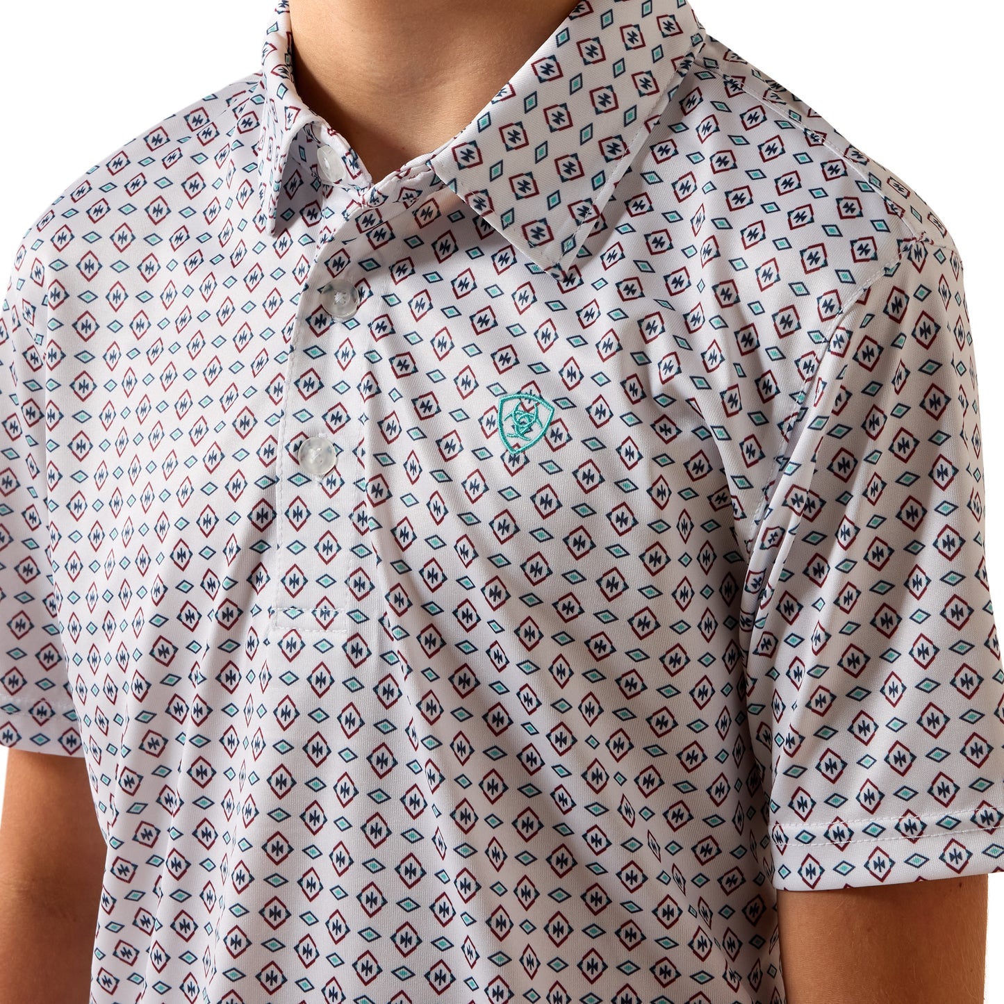 Ariat Youth Boy's All Over White Southwest Triangle Print Polo 10073489