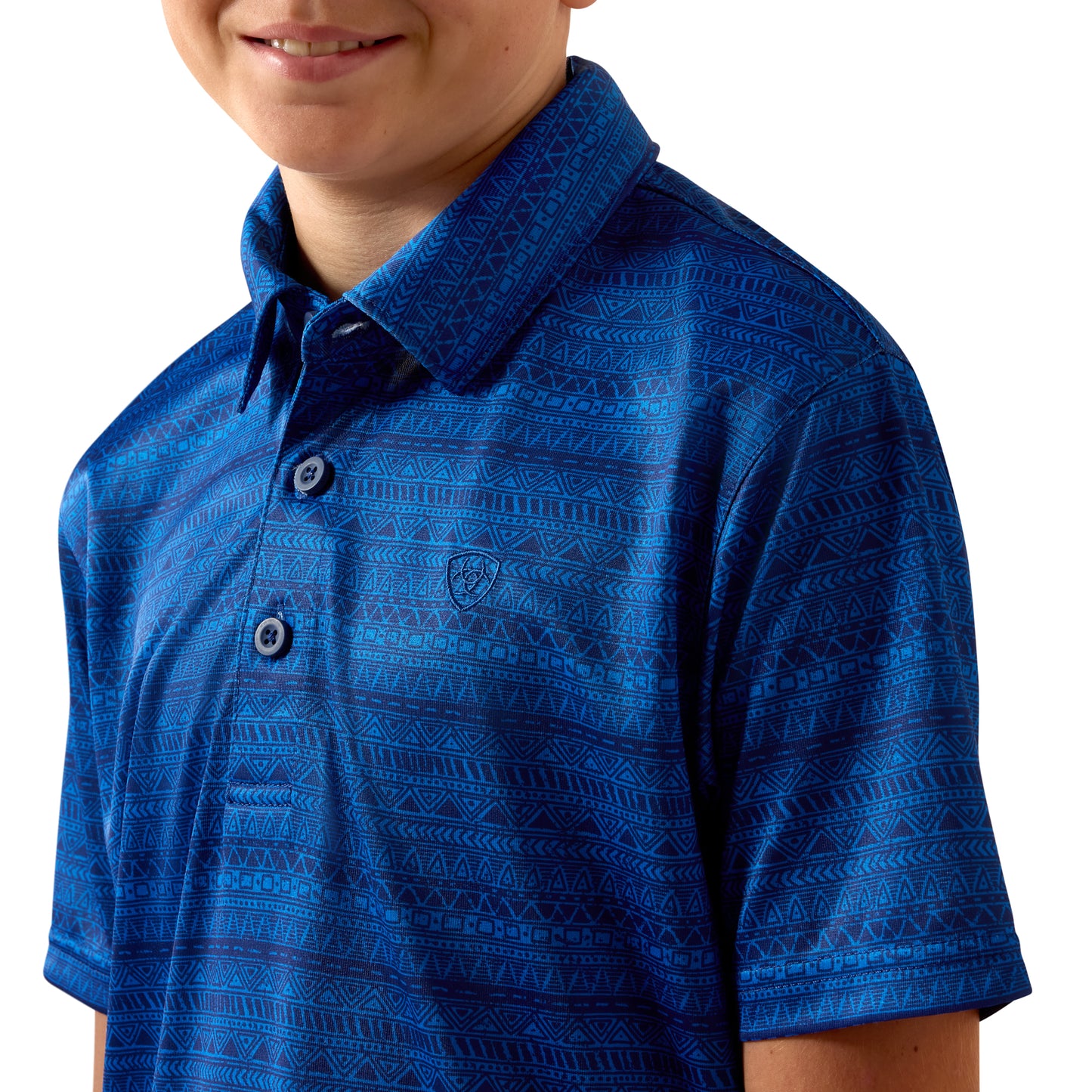 Ariat Youth Boy's All Over Blue Quartz Tribal Striped Print Polo 10073490