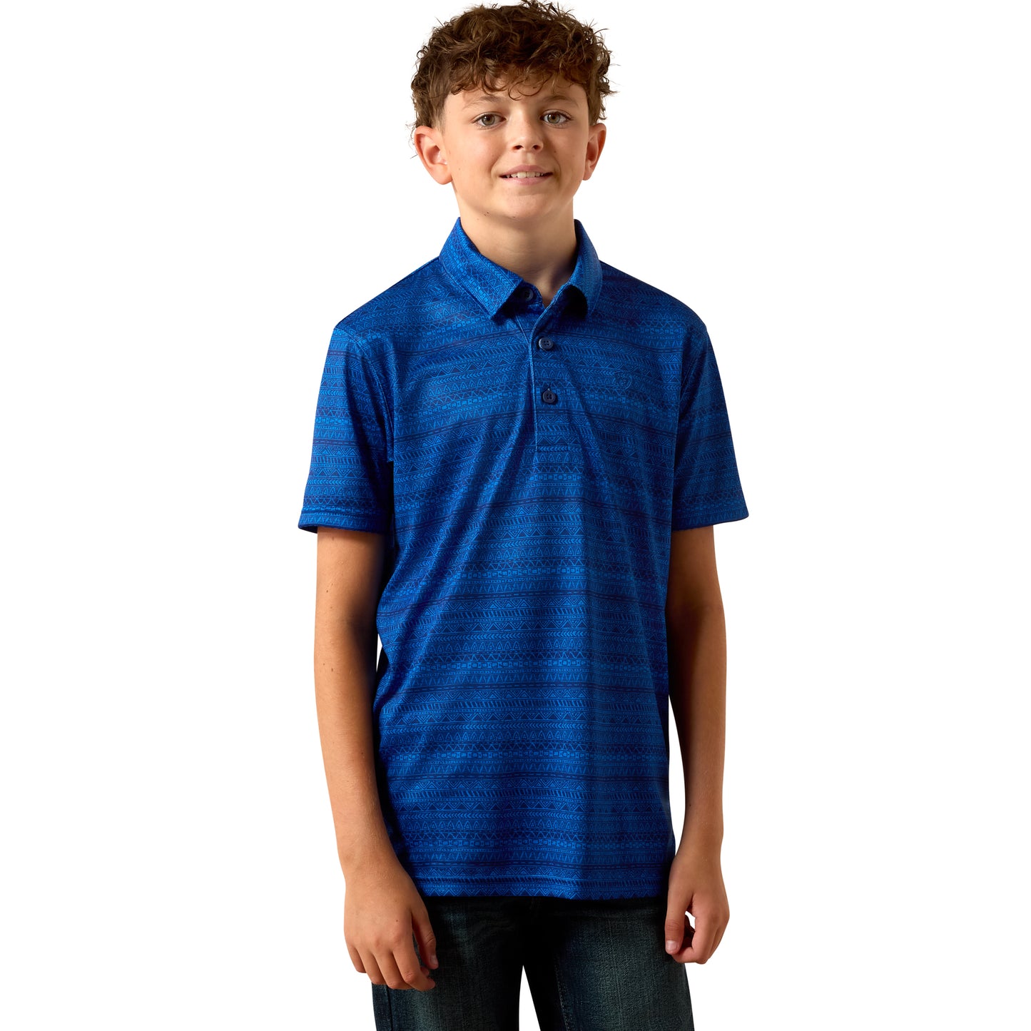 Ariat Youth Boy's All Over Blue Quartz Tribal Striped Print Polo 10073490