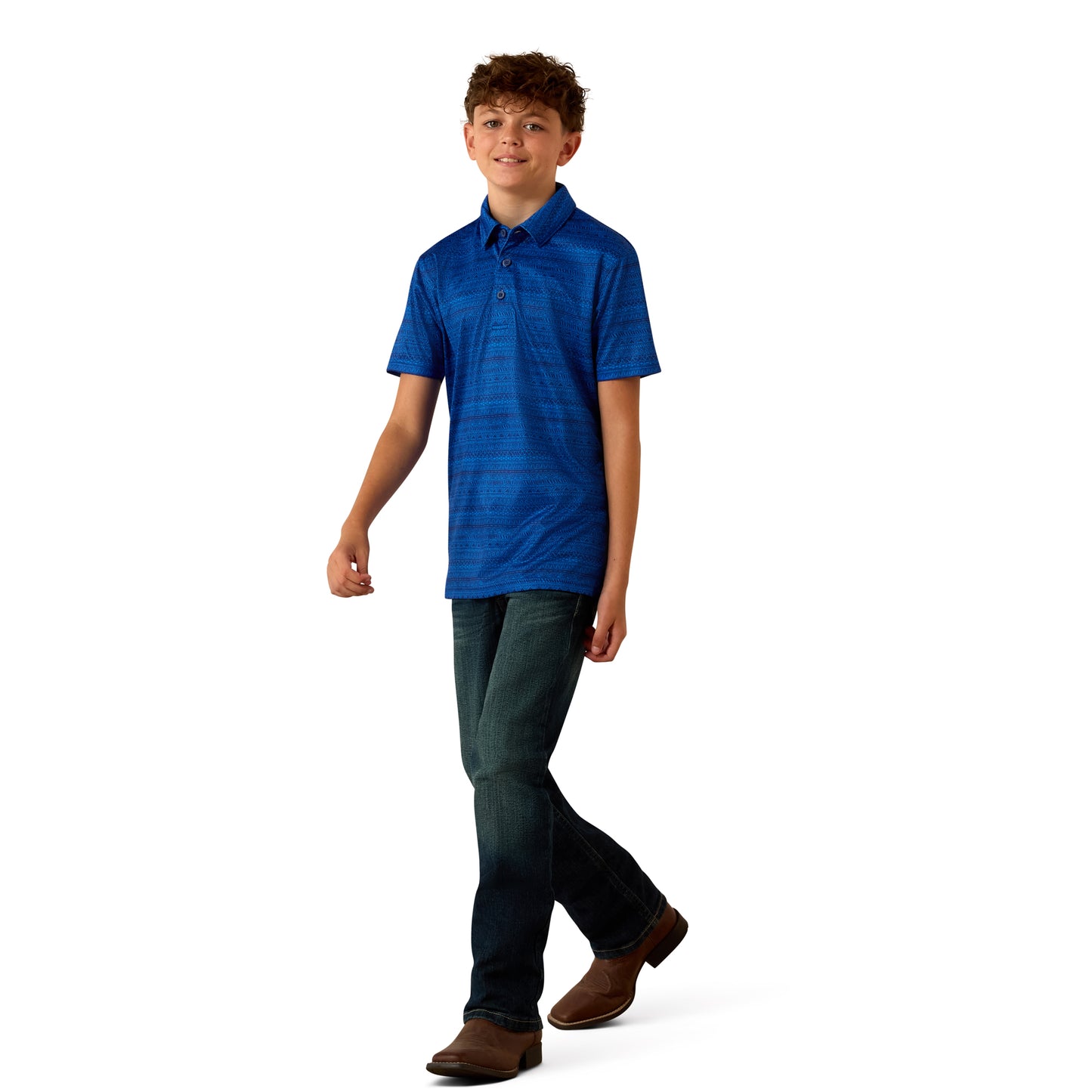 Ariat Youth Boy's All Over Blue Quartz Tribal Striped Print Polo 10073490