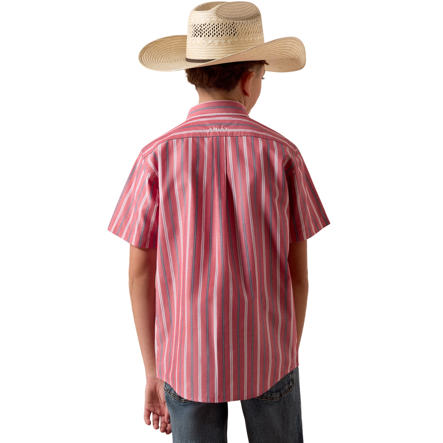 Ariat Boy's Pro Series Bobby Hibiscus Red Striped Button Down Shirt 10073638