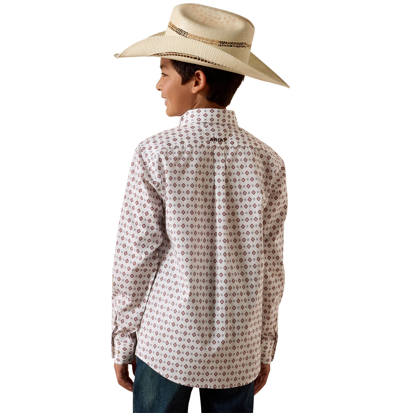 Ariat Youth Boy's Team Dallas White Geo Print Button Down Shirt 10073649