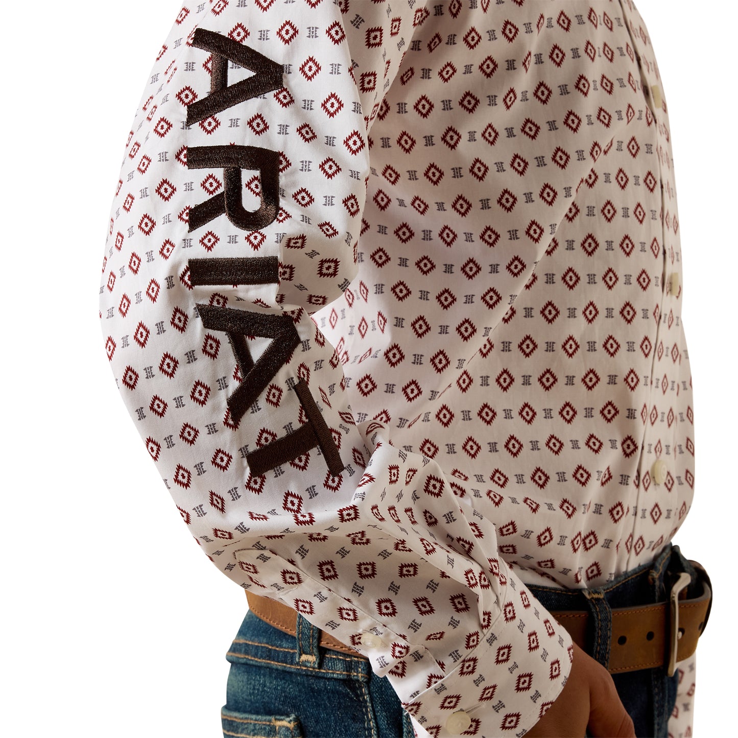 Ariat Youth Boy's Team Dallas White Geo Print Button Down Shirt 10073649