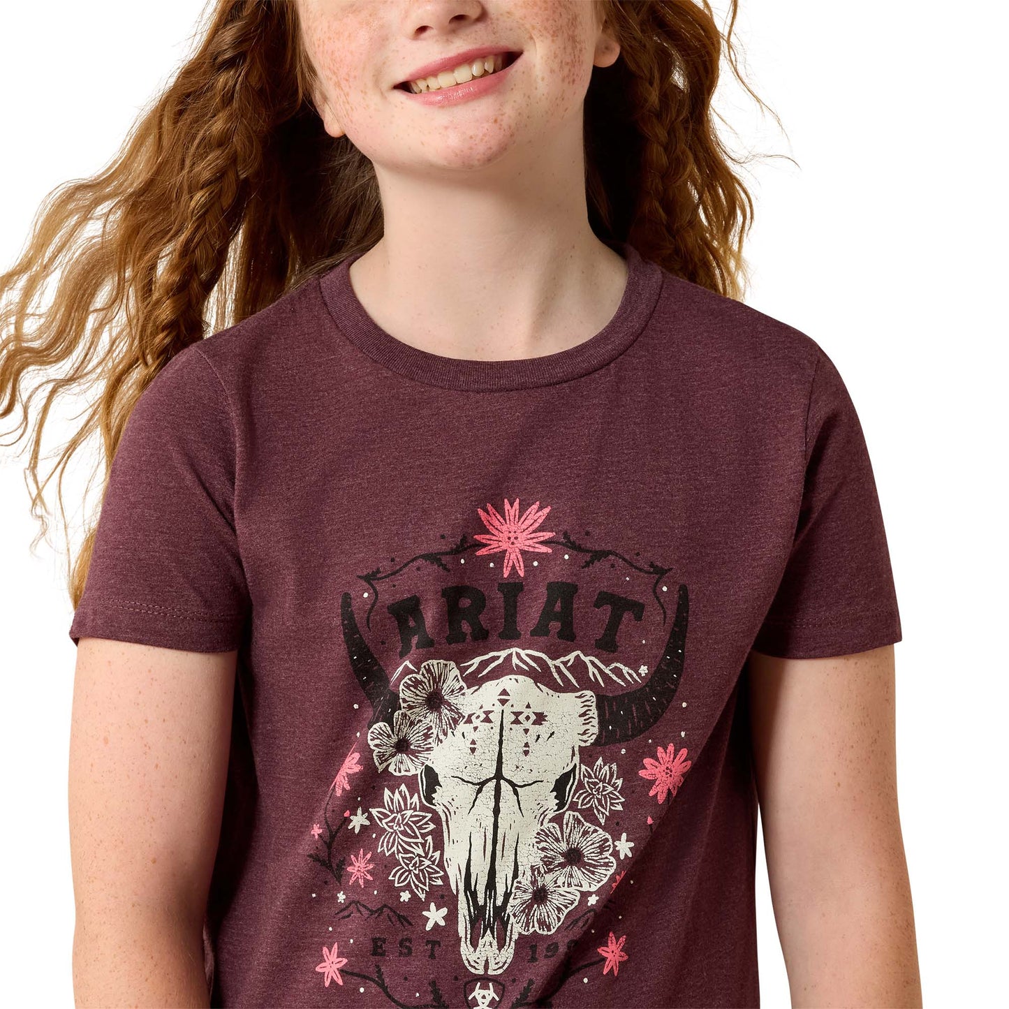 Ariat Youth Girls Skulls Florals Wine T-Shirt 10071700