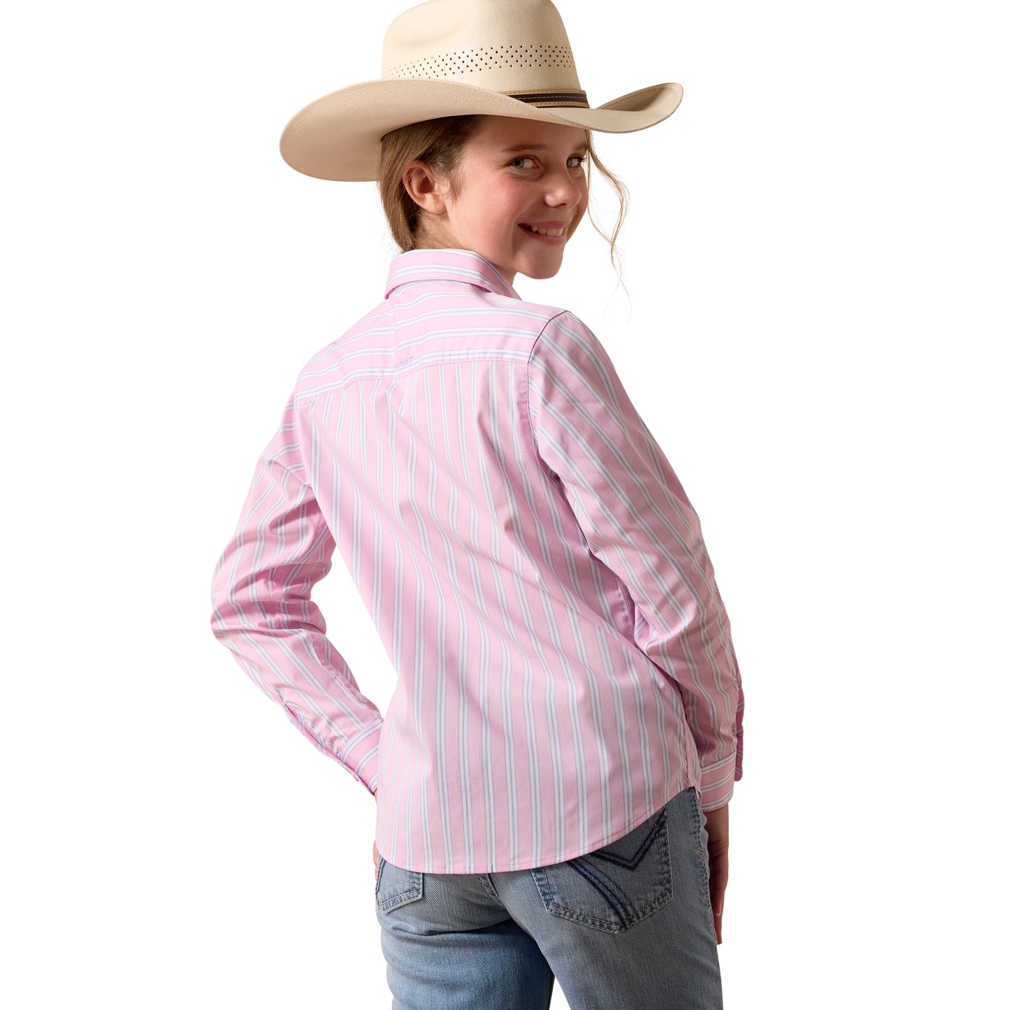 Ariat Youth Girl's Kirby Pink Lavender Striped Button Down Shirt 10073491
