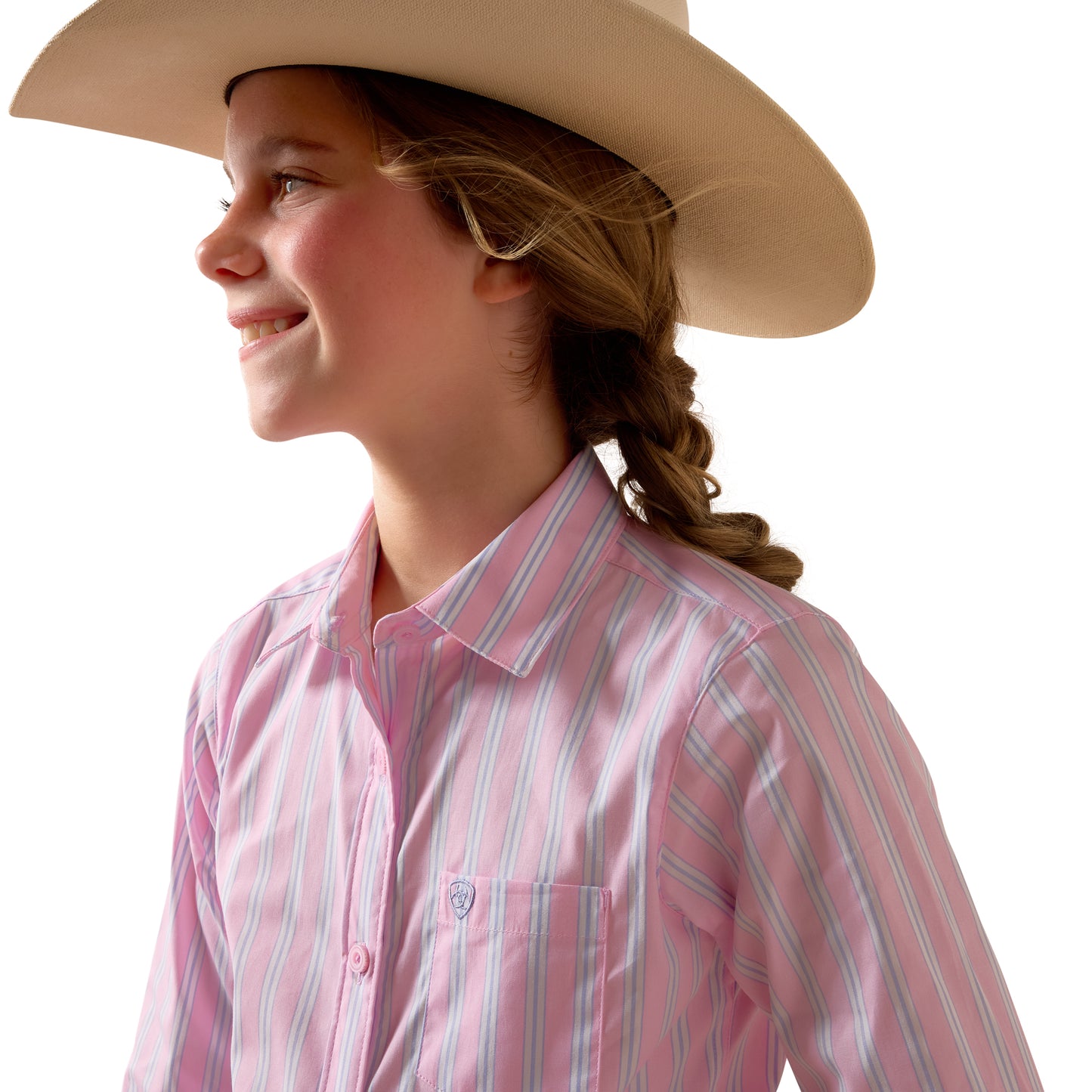 Ariat Youth Girl's Kirby Pink Lavender Striped Button Down Shirt 10073491