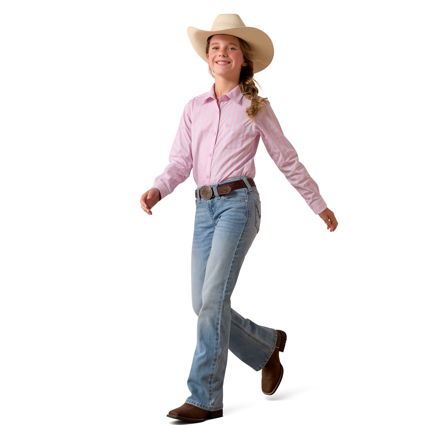 Ariat Youth Girl's Kirby Pink Lavender Striped Button Down Shirt 10073491