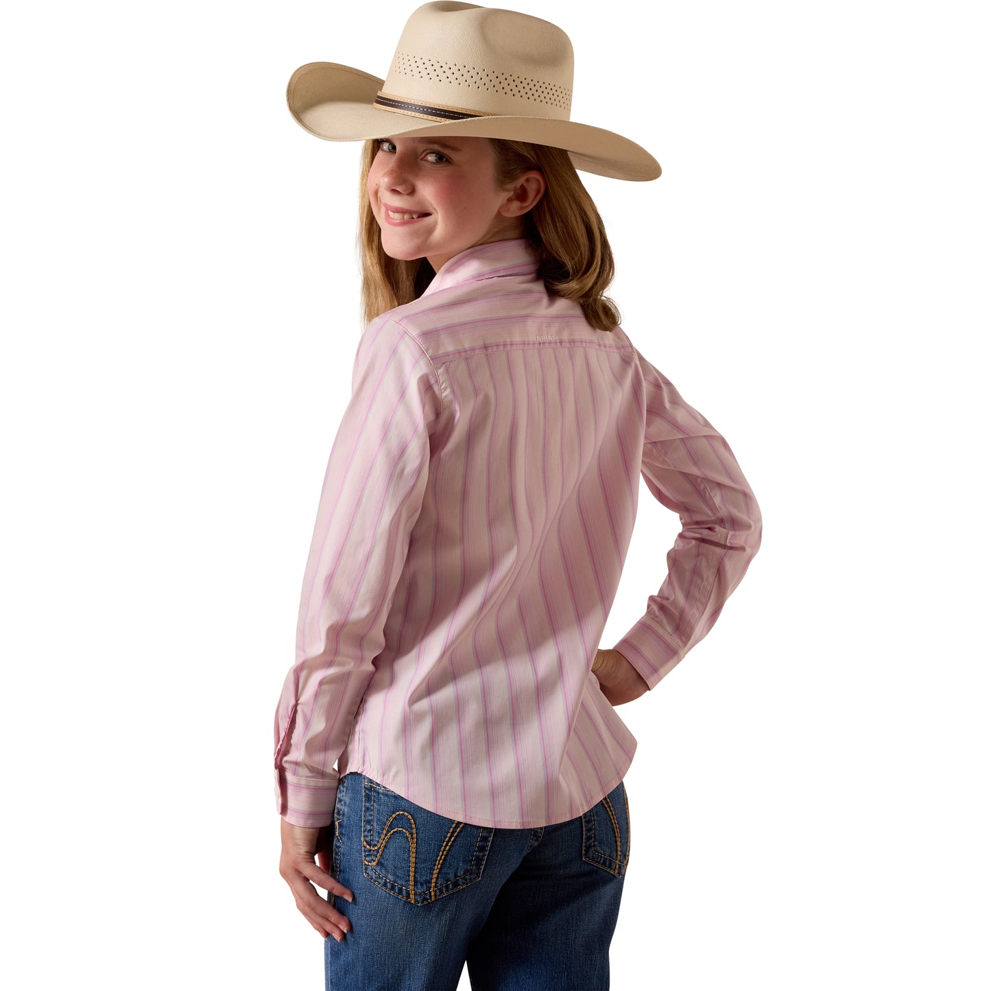 Ariat Youth Girl's Team Kirby Pink Ombre Striped Button Down Shirt 10073510