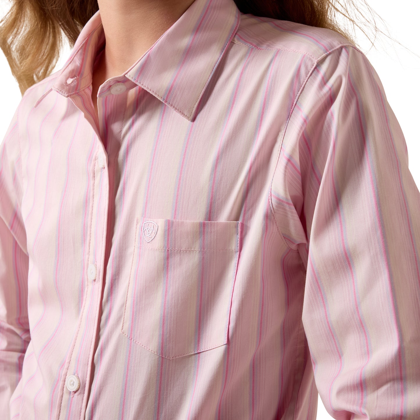 Ariat Youth Girl's Team Kirby Pink Ombre Striped Button Down Shirt 10073510