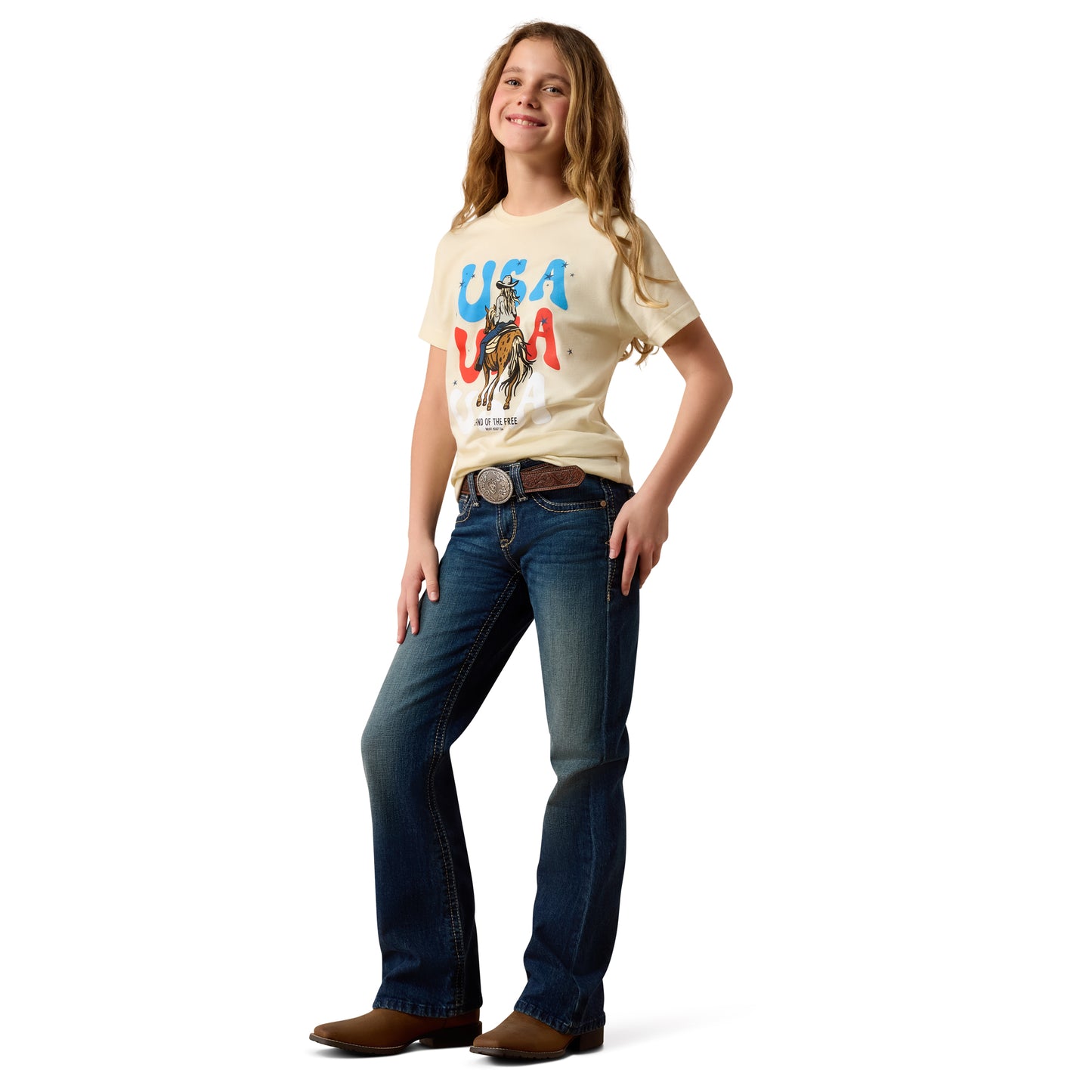 Ariat Youth Girl's USA Cowgirl Natural T-Shirt 10080939