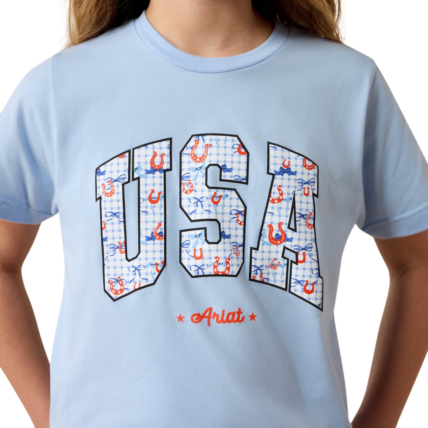 Ariat Youth Girl's USA Horseshoe Light Blue T-Shirt 10080943