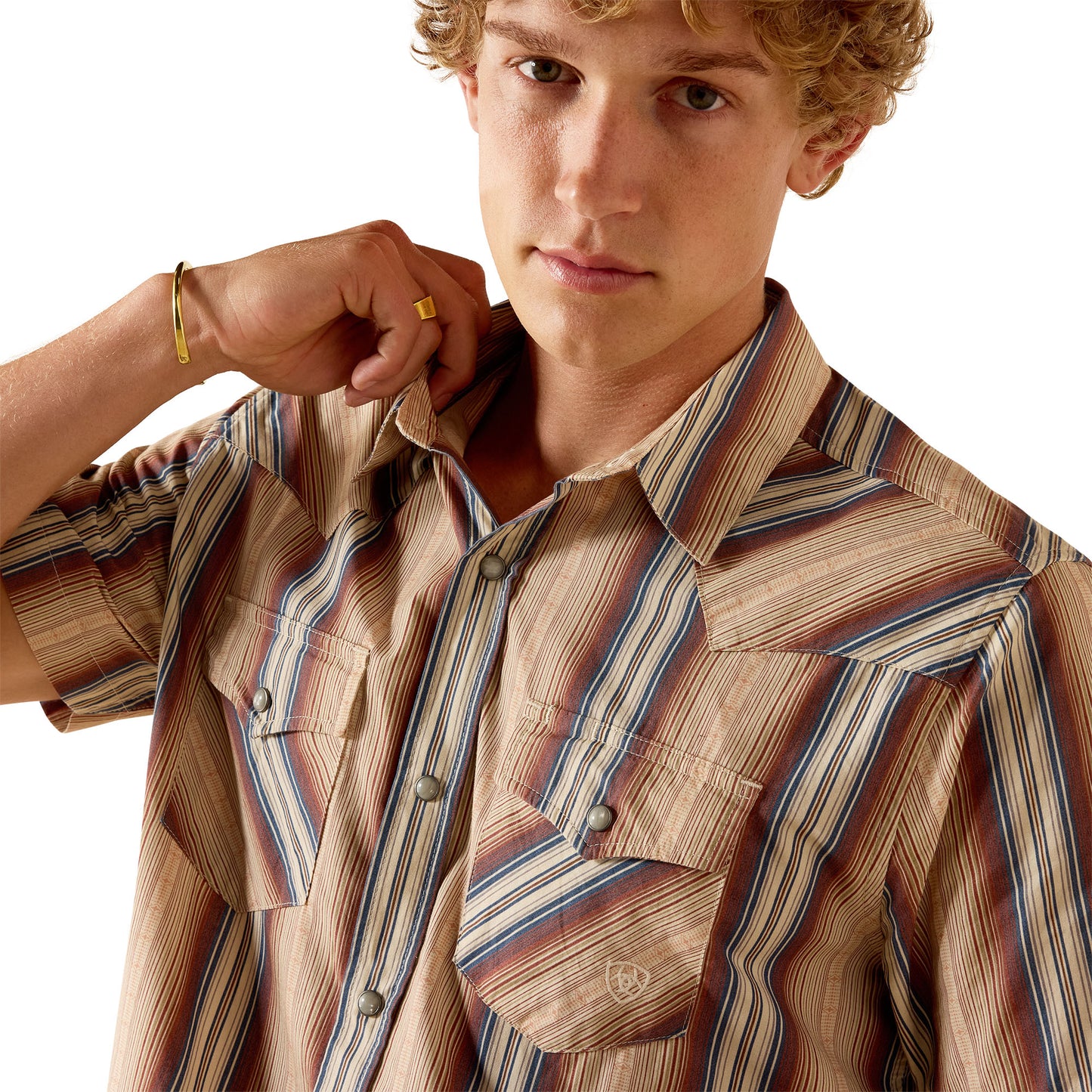Ariat Men's Retro Haver Copper Brown Stripe Fitted Snap Shirt 10071087