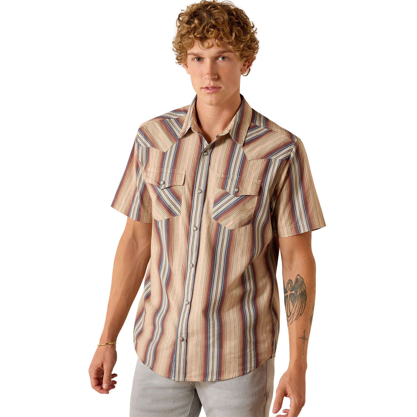 Ariat Men's Retro Haver Copper Brown Stripe Fitted Snap Shirt 10071087