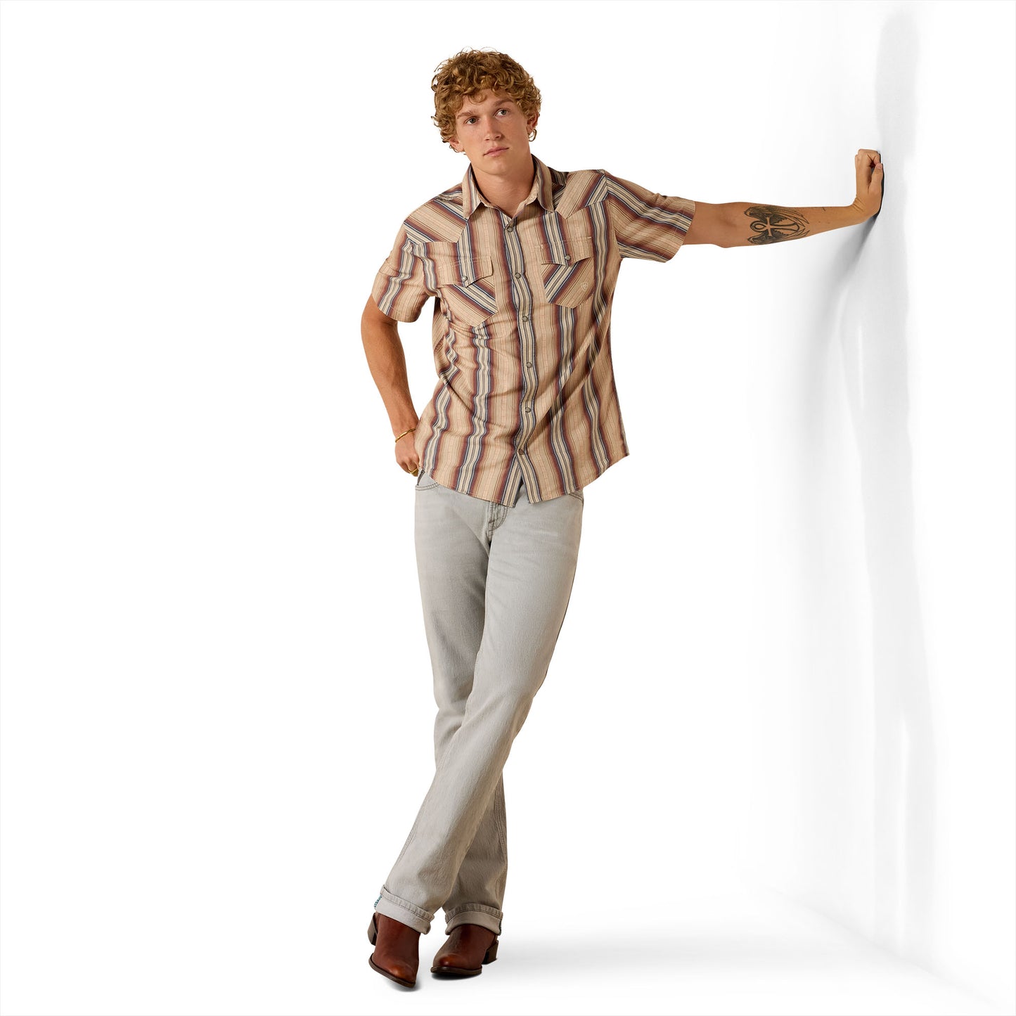 Ariat Men's Retro Haver Copper Brown Stripe Fitted Snap Shirt 10071087