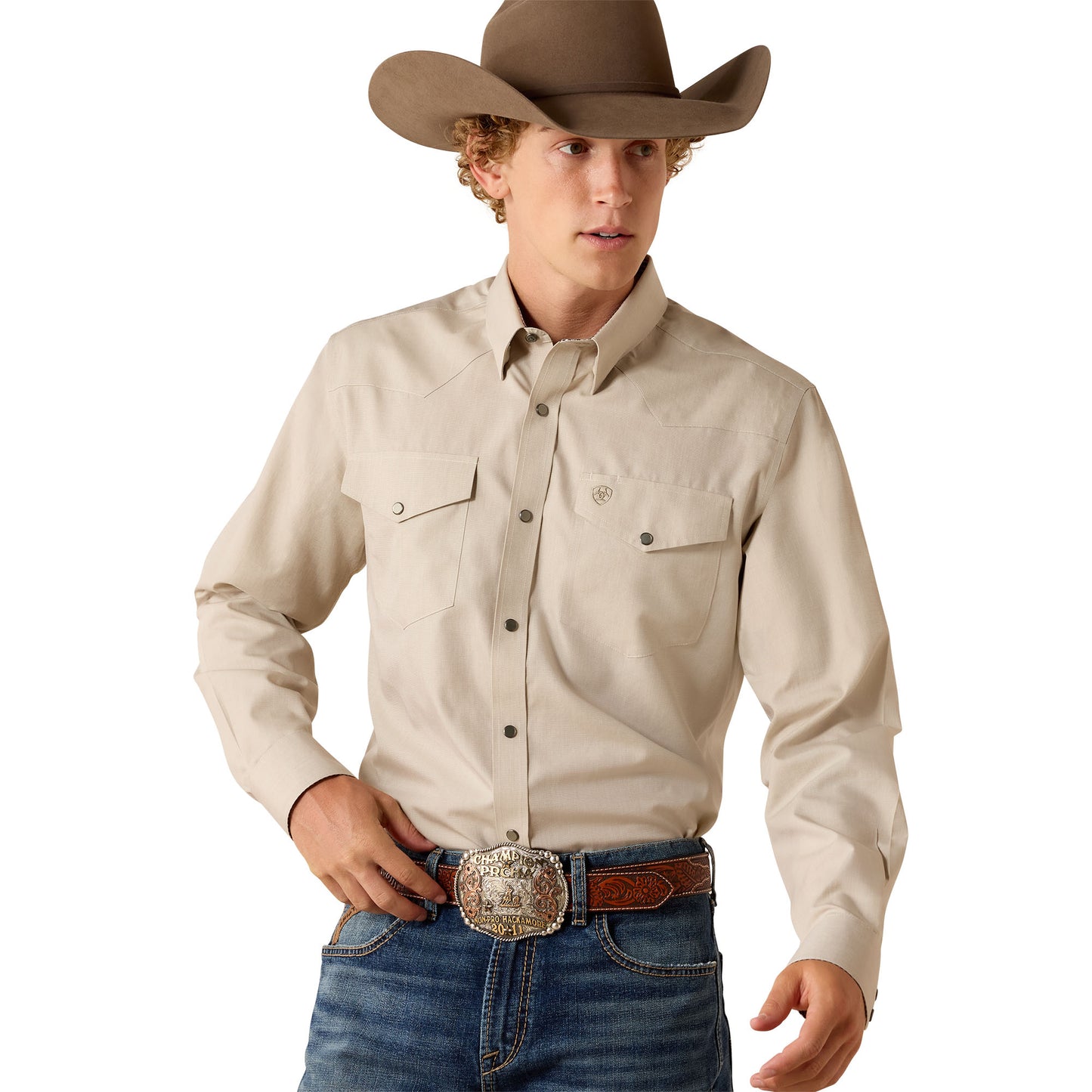 Ariat Men's Wrinkle Free Oxford Brindle Fitted Snap Shirt 10071105