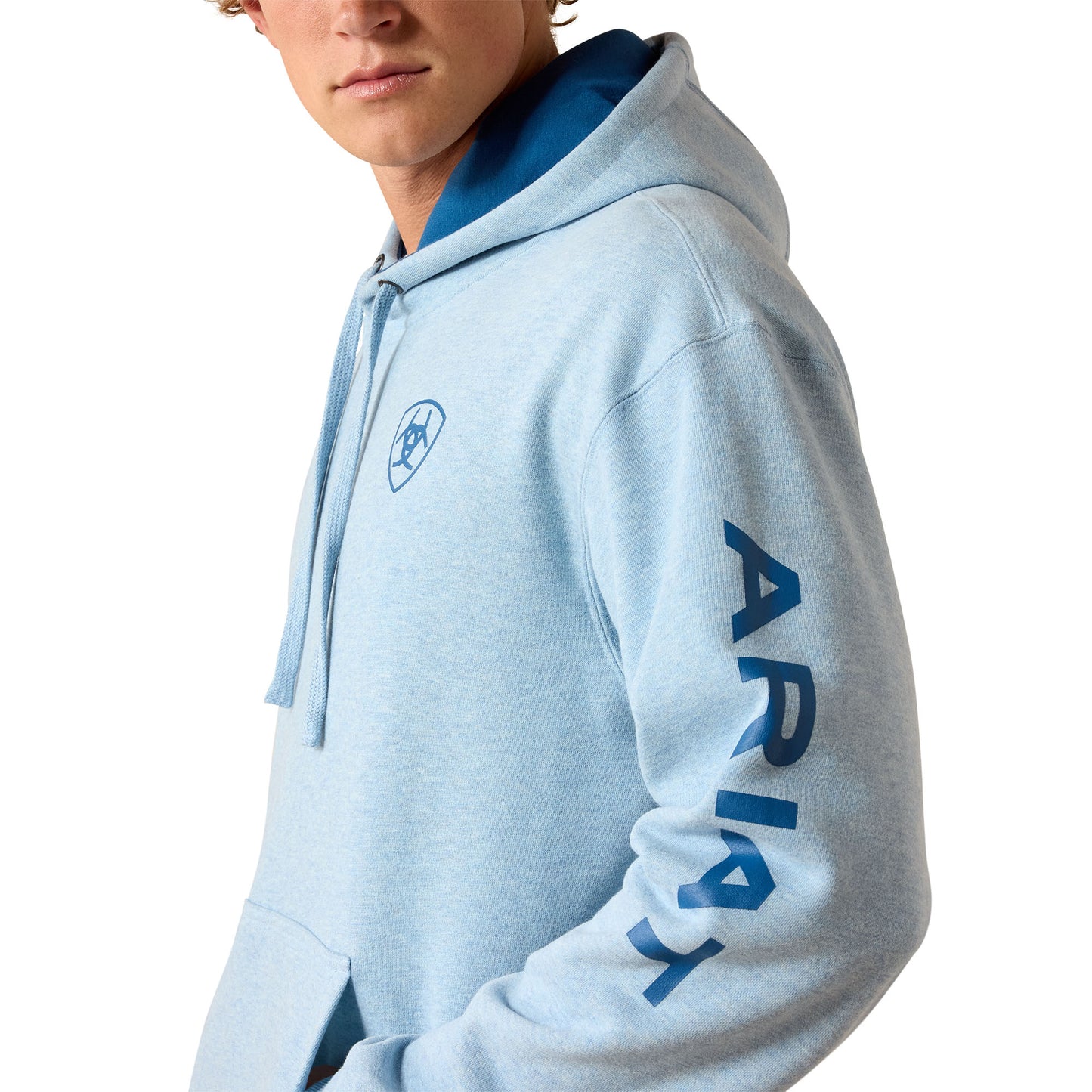 Ariat Men's Logo Baby Blue Heather Fleece Hoodie 10071480