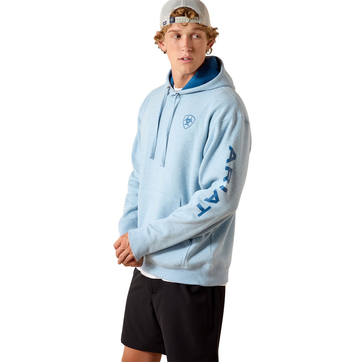 Ariat Men's Logo Baby Blue Heather Fleece Hoodie 10071480