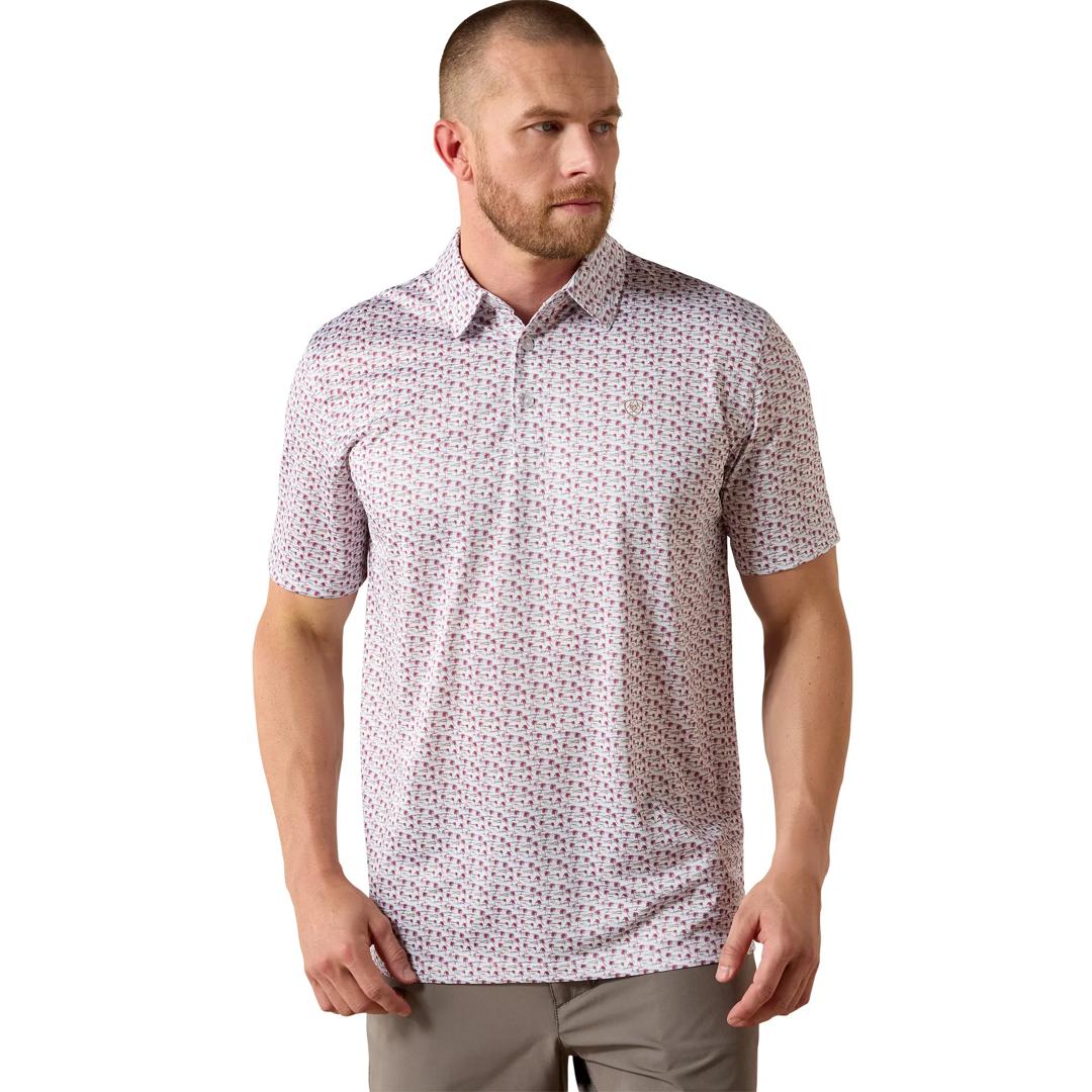 Ariat Men's All Over White Island Mini Print Polo 10071497 front