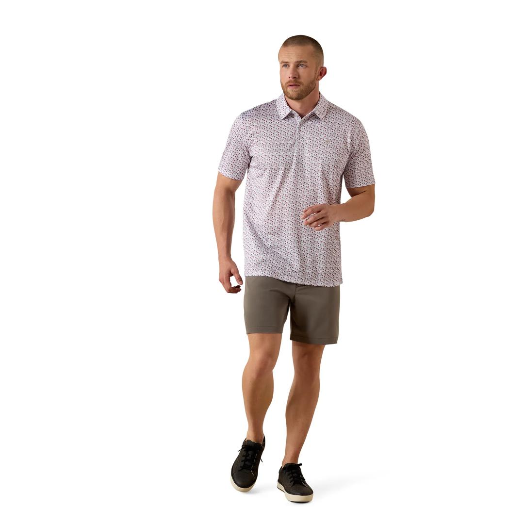Ariat Men's All Over White Island Mini Print Polo 10071497 full