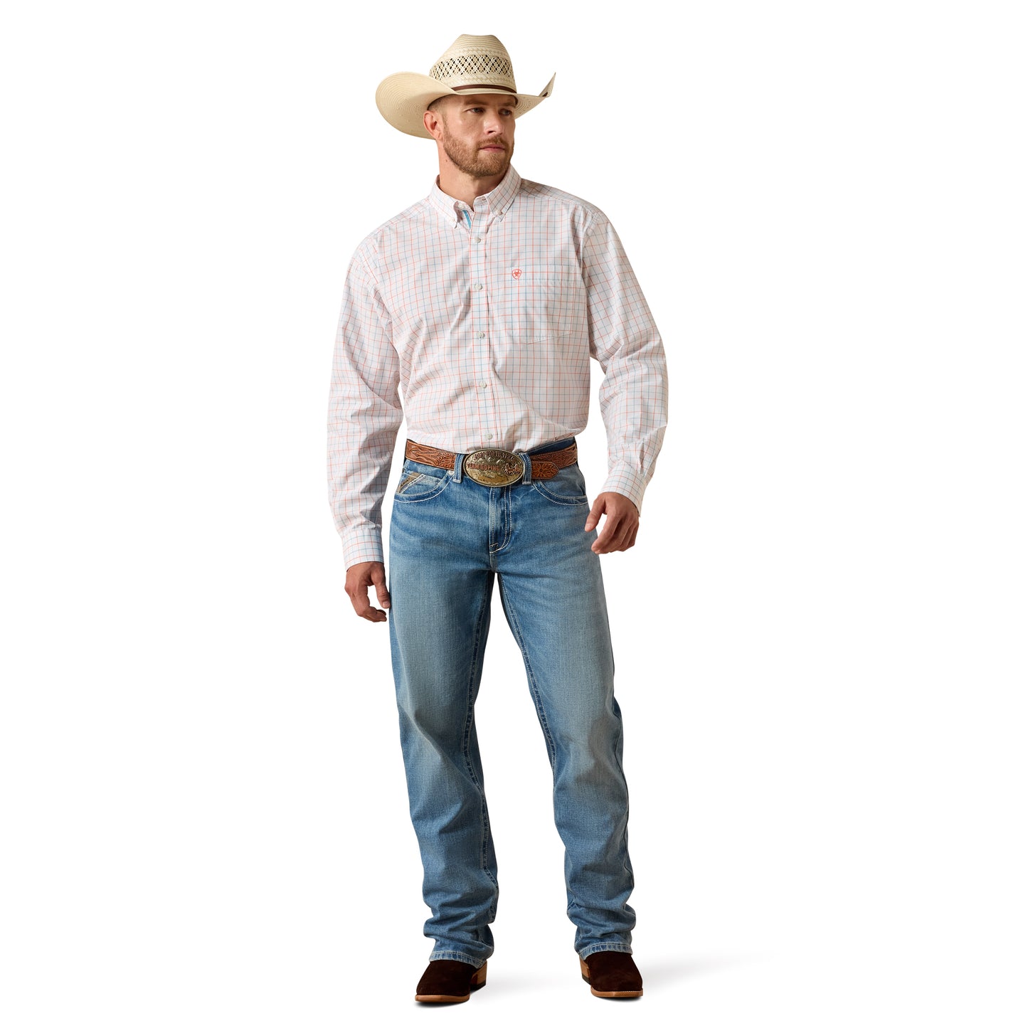 Ariat Men's Pro Series Jason Classic Fit White Plaid Shirt 10071586