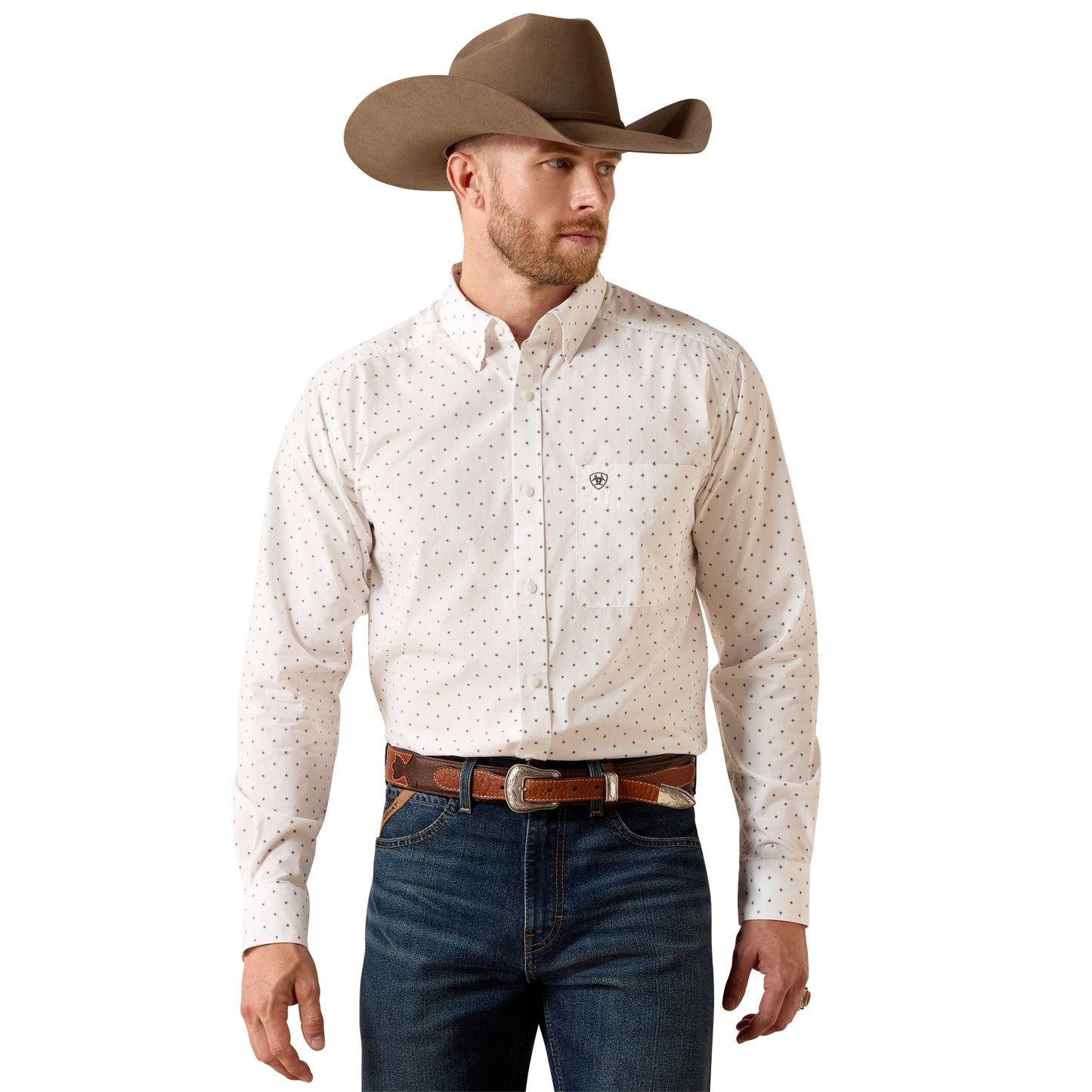 Ariat Men's Prime White Geo Dot Print Fitted Shirt 10071596