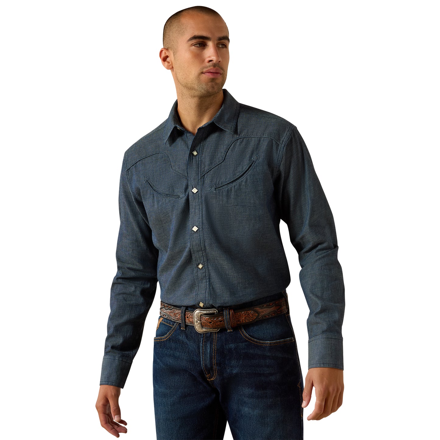 Ariat Men's Retro Harlan Navy Fitted Snap Shirt 10071646