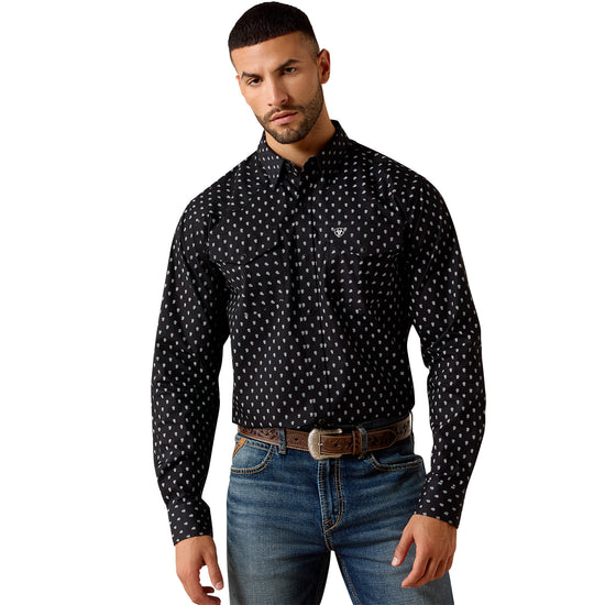 black paisley dress shirt Ariat Men's Truth Print Fitted Snap 10071721 Alyce Paris Homecoming 40143 fabric Color:Dark Grey This classic shirt provides