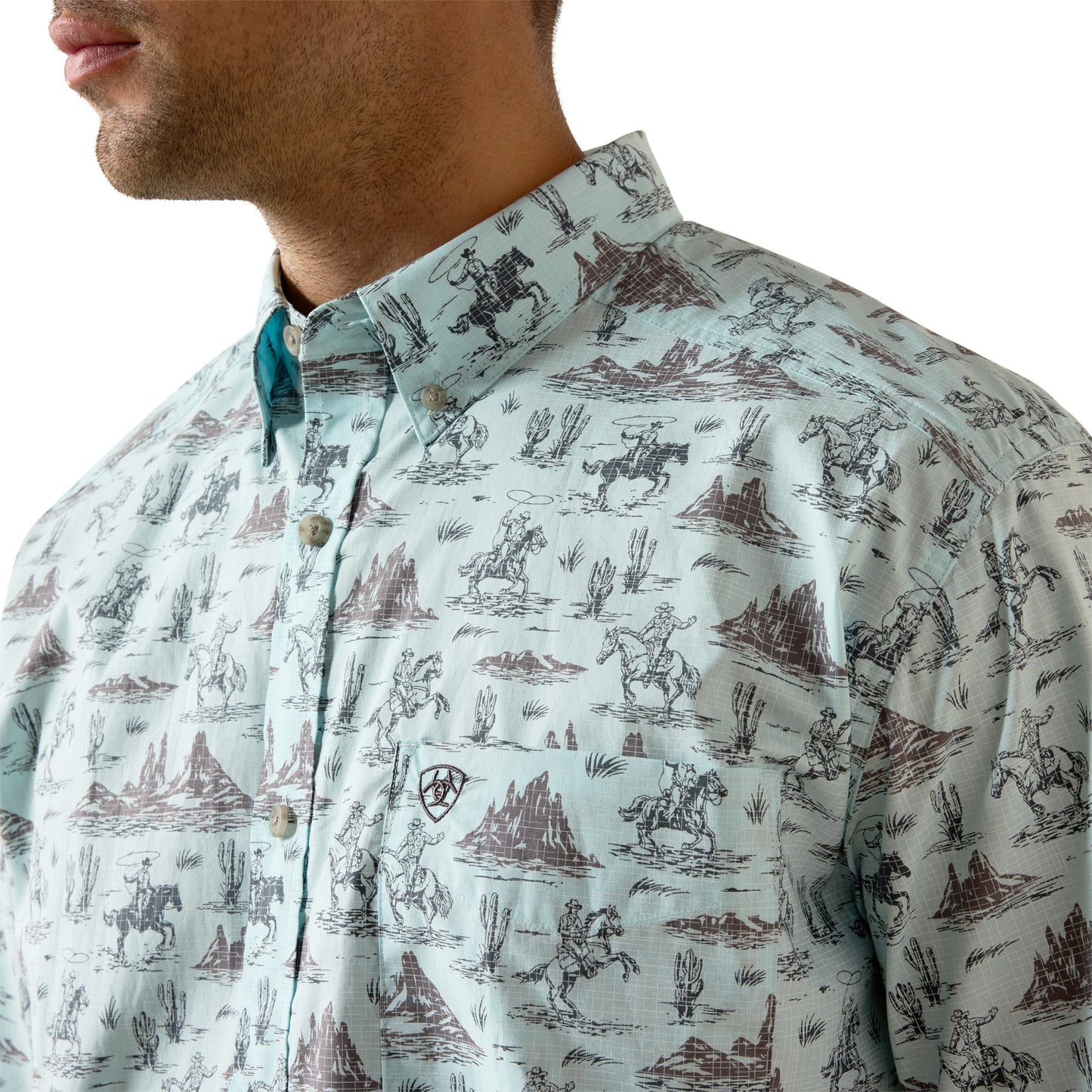 Ariat Men's Pratt Blue Glow Western Print Classic Fit Shirt 10071731