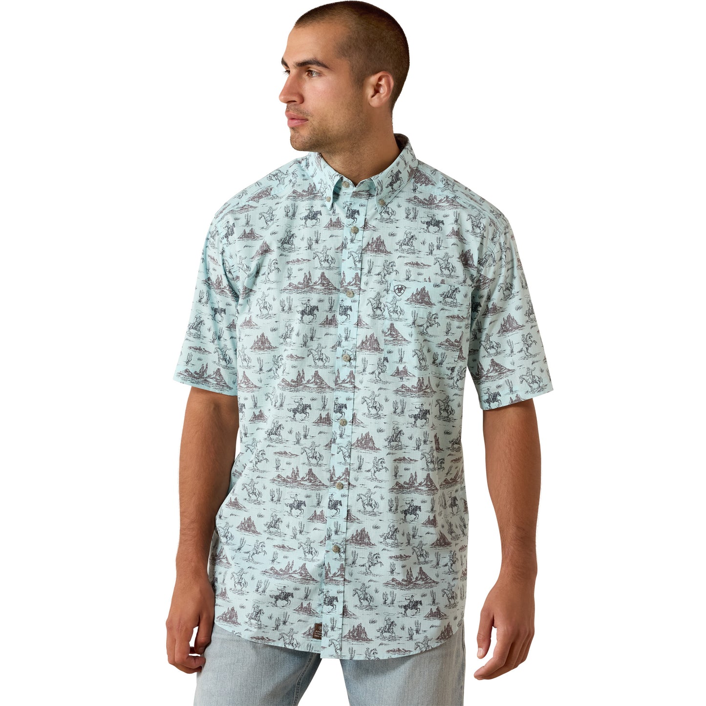 Ariat Men's Pratt Blue Glow Western Print Classic Fit Shirt 10071731