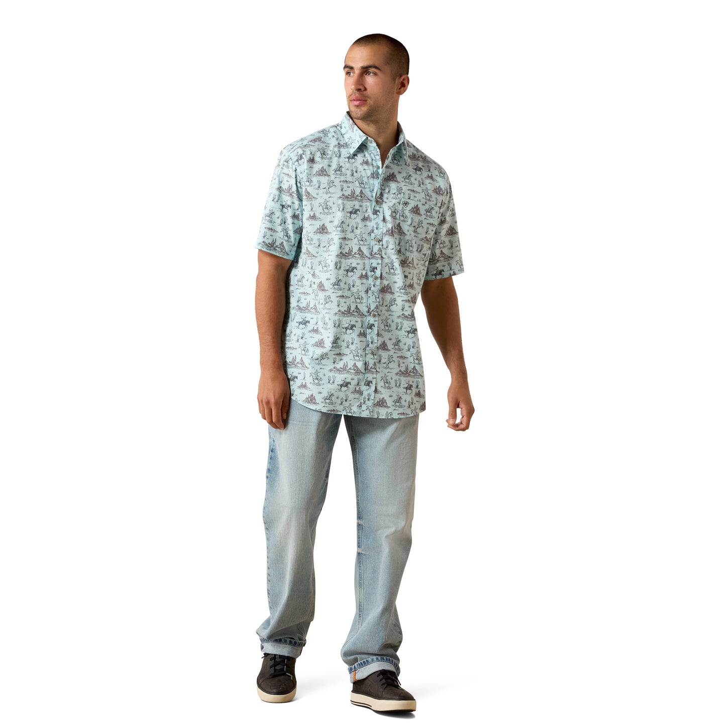 Ariat Men's Pratt Blue Glow Western Print Classic Fit Shirt 10071731