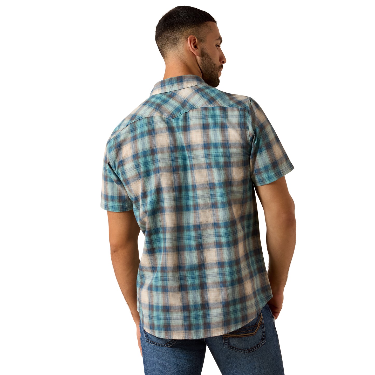 Ariat Men's Retro Halden Teal Plaid Fitted Snap Shirt 10071738
