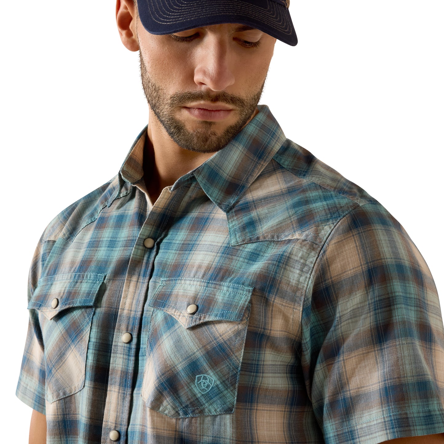 Ariat Men's Retro Halden Teal Plaid Fitted Snap Shirt 10071738