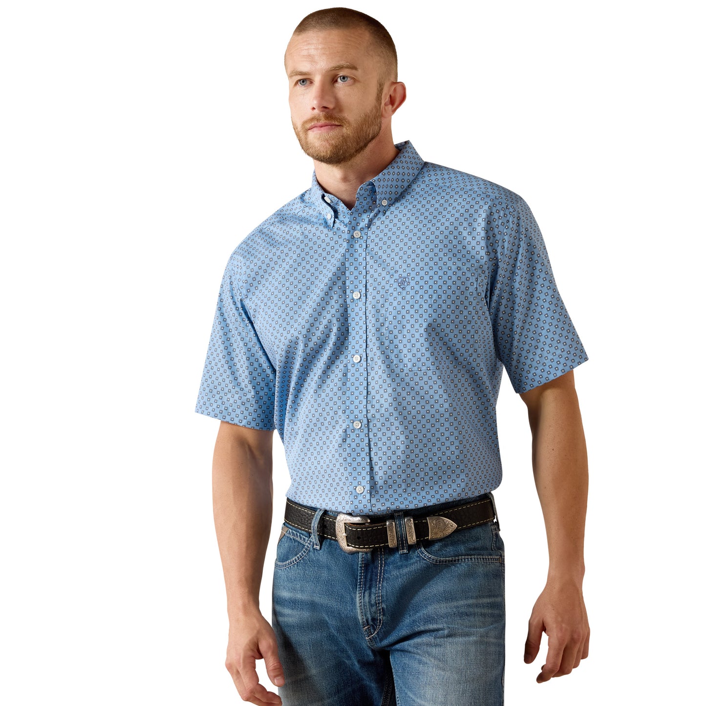 Ariat Men's Wrinkle Free Cash Blissful Blue Medallion Print Button Shirt 10071740