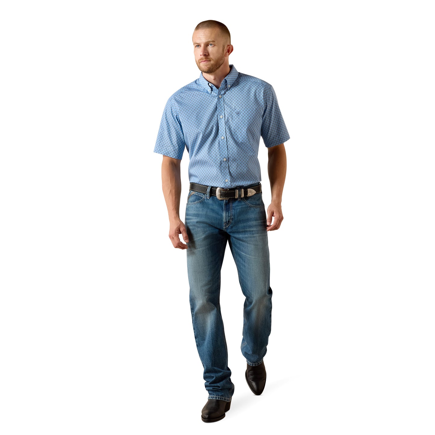 Ariat Men's Wrinkle Free Cash Blissful Blue Medallion Print Button Shirt 10071740
