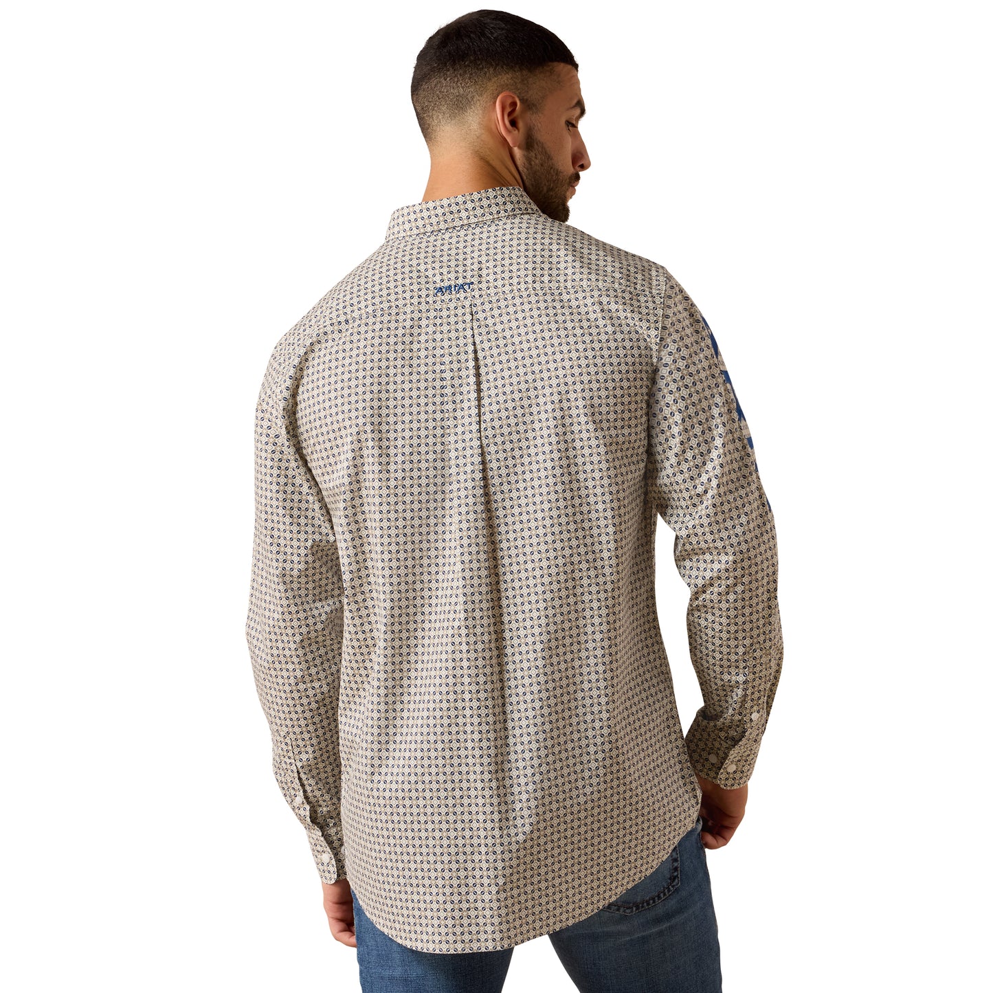 Ariat Men's Team Welles Khaki & Dark Blue Fitted Shirt 10071757