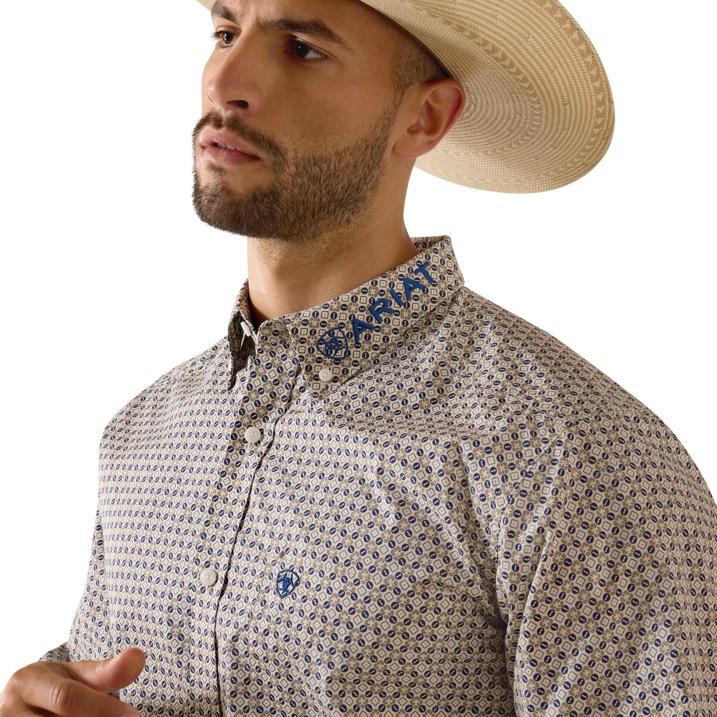 Ariat Men's Team Welles Khaki & Dark Blue Fitted Shirt 10071757
