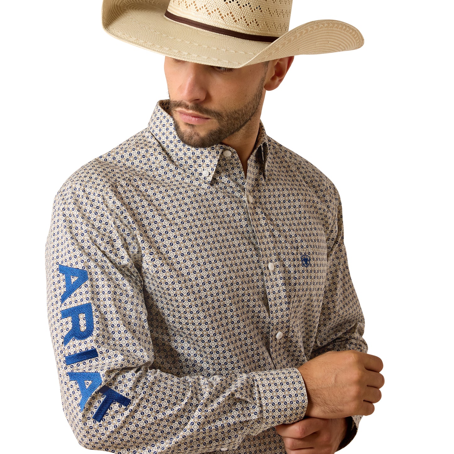 Ariat Men's Team Welles Khaki & Dark Blue Fitted Shirt 10071757