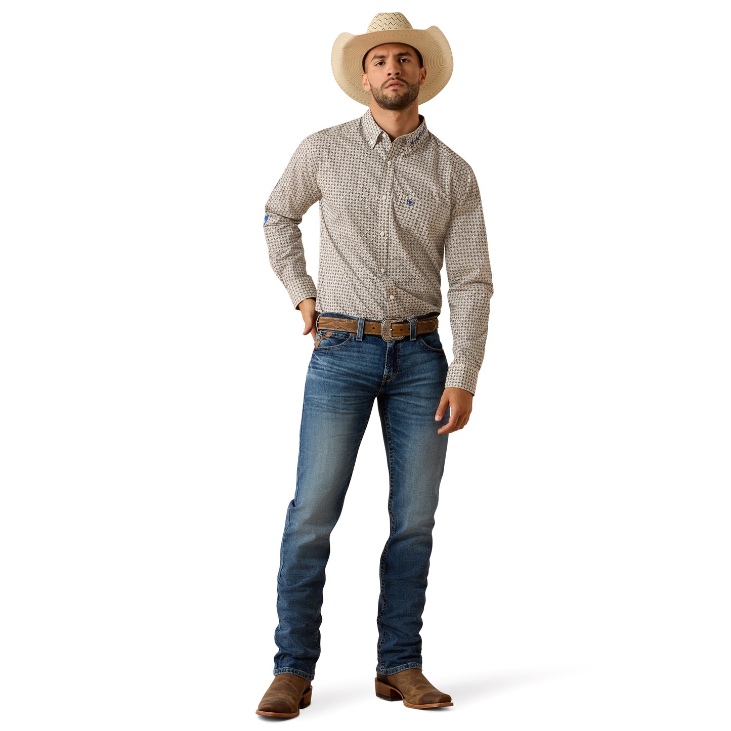 Ariat Men's Team Welles Khaki & Dark Blue Fitted Shirt 10071757