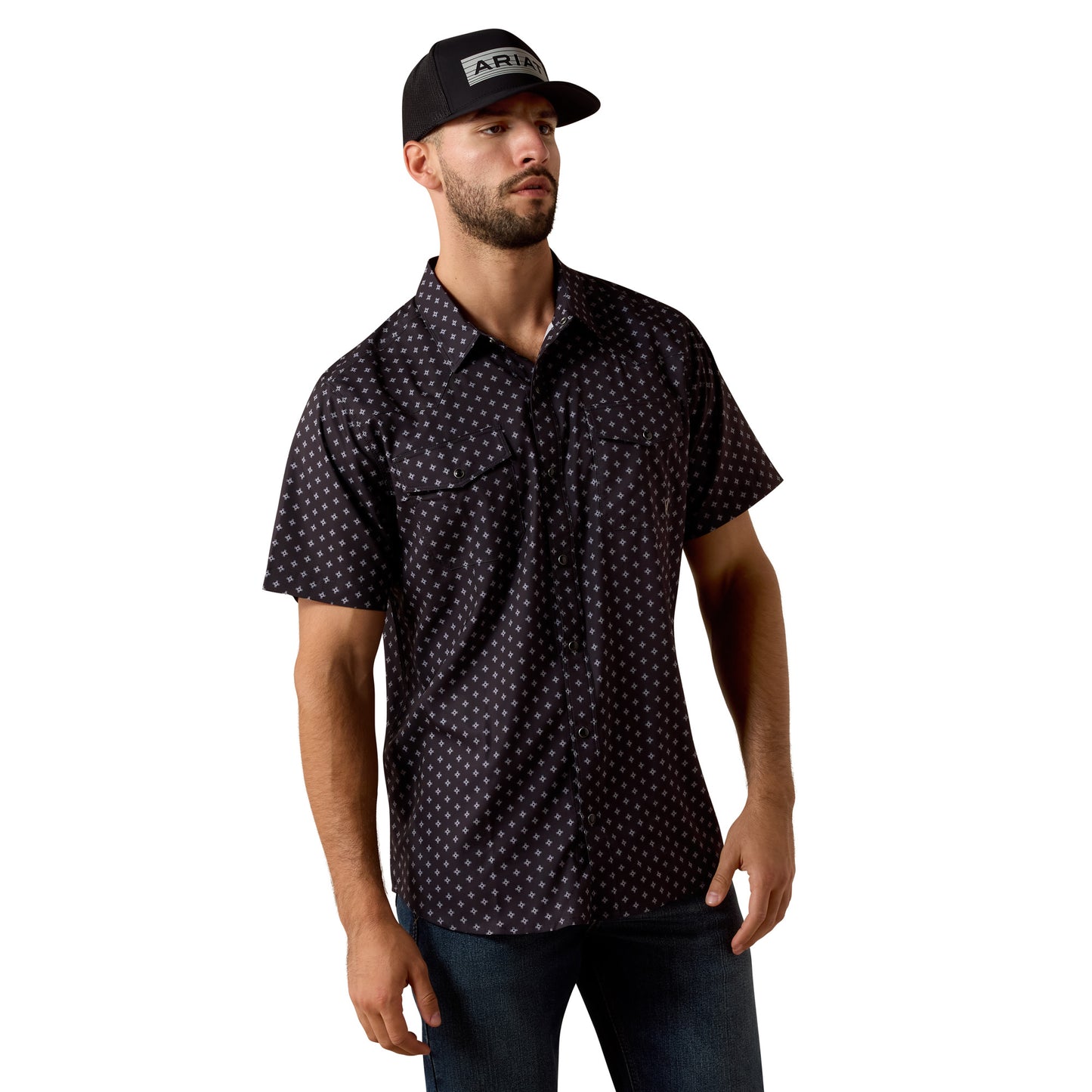 Ariat Men's Printed VentTEK Western Black Fitted Snap Shirt 10073422