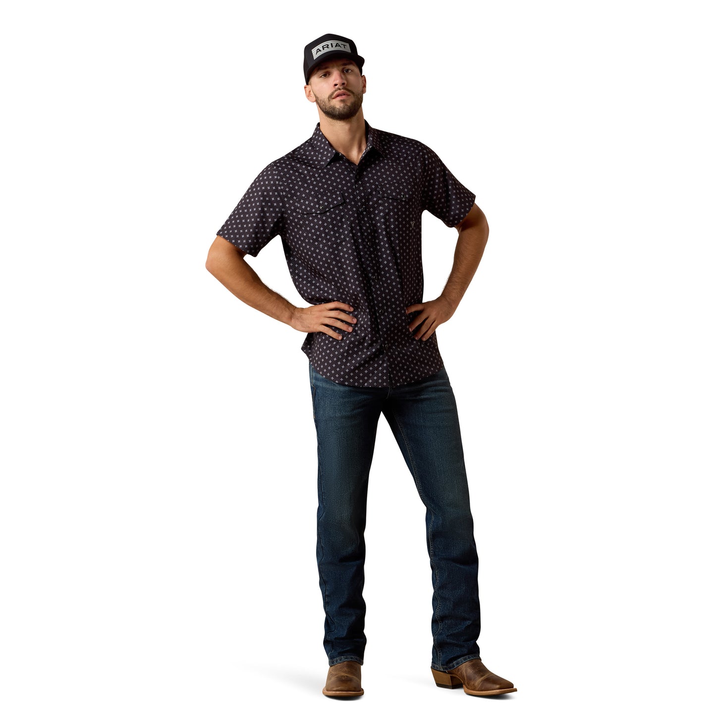 Ariat Men's Printed VentTEK Western Black Fitted Snap Shirt 10073422