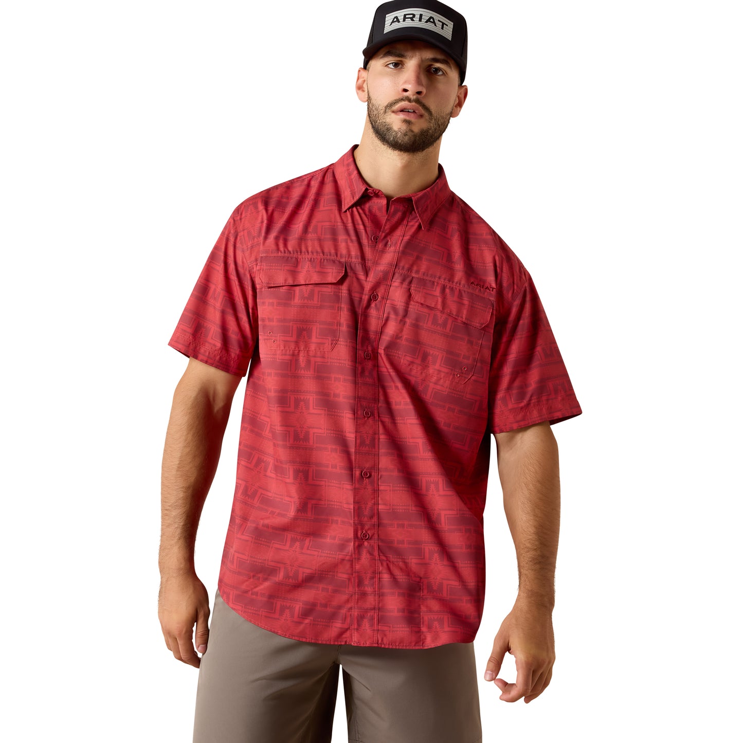 Ariat Men's VentTEK Outbound Rhubarb Red Printed Classic Fit Shirt 10073429